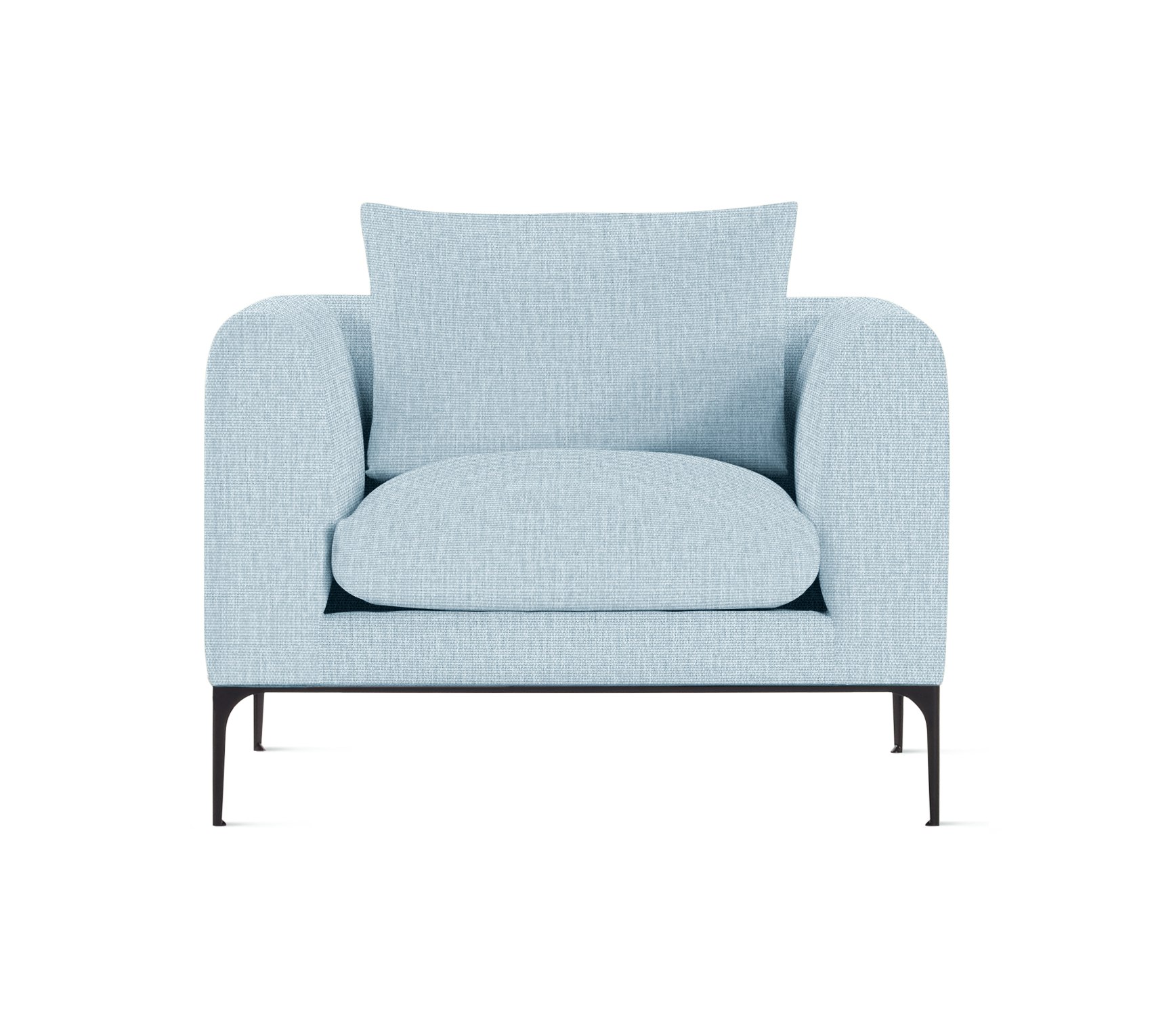 A Jonas Armchair in Metaphor, Icebound with Black finish viewed from the front.