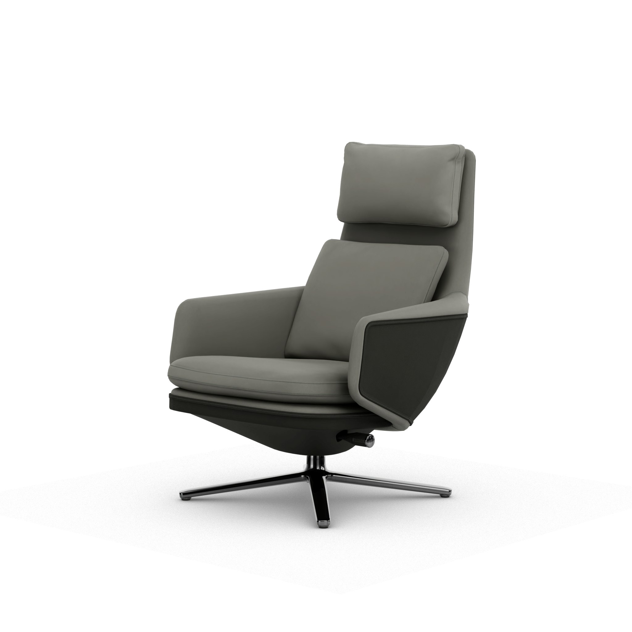 Grand Relax Lounge Chair - Premium Leather, Cement, Back Uph, Leather Forte, Umbra Grey, Polished Aluminum
