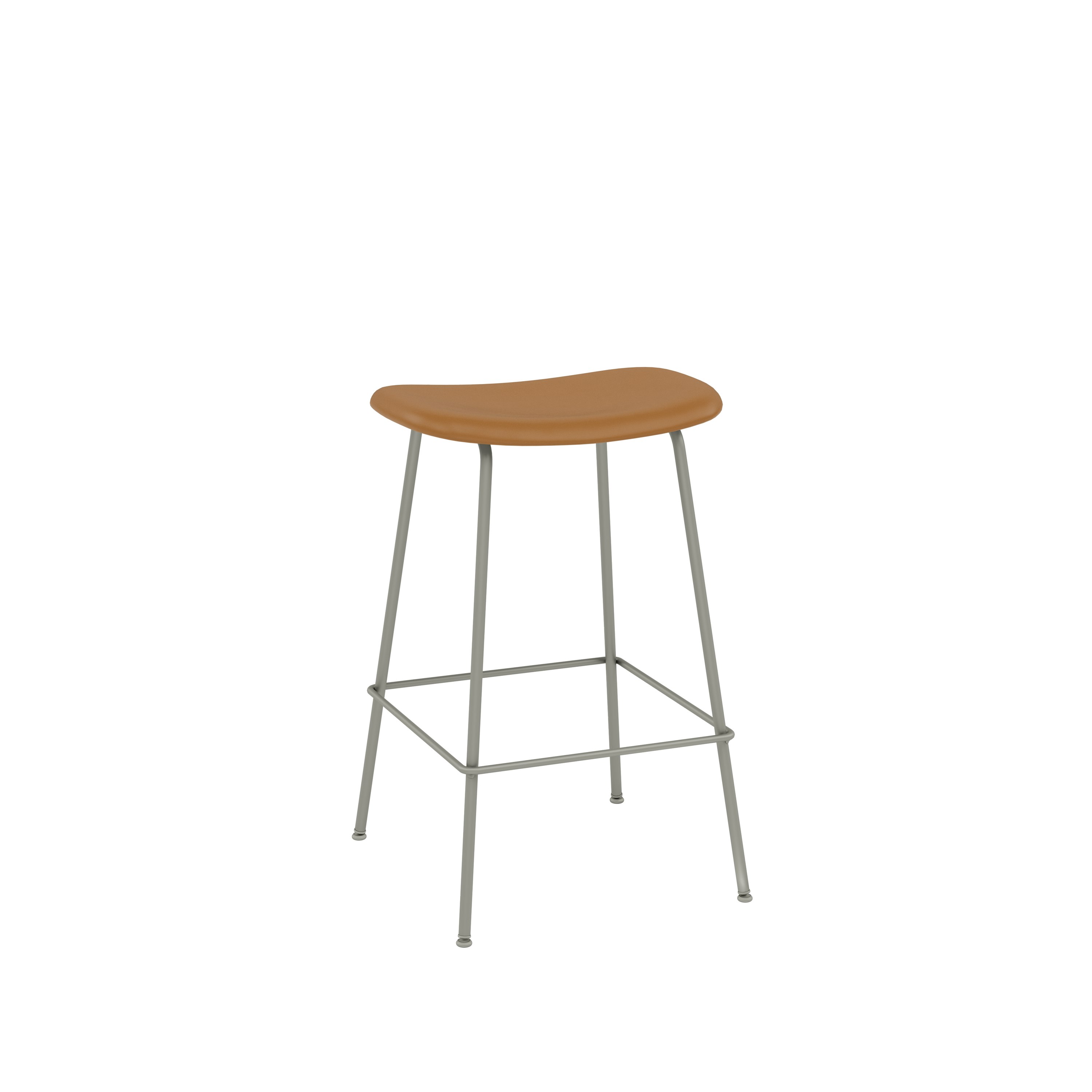 Fiber Backless Counter Stool - Tube, Refine Leather, Whisky, Grey