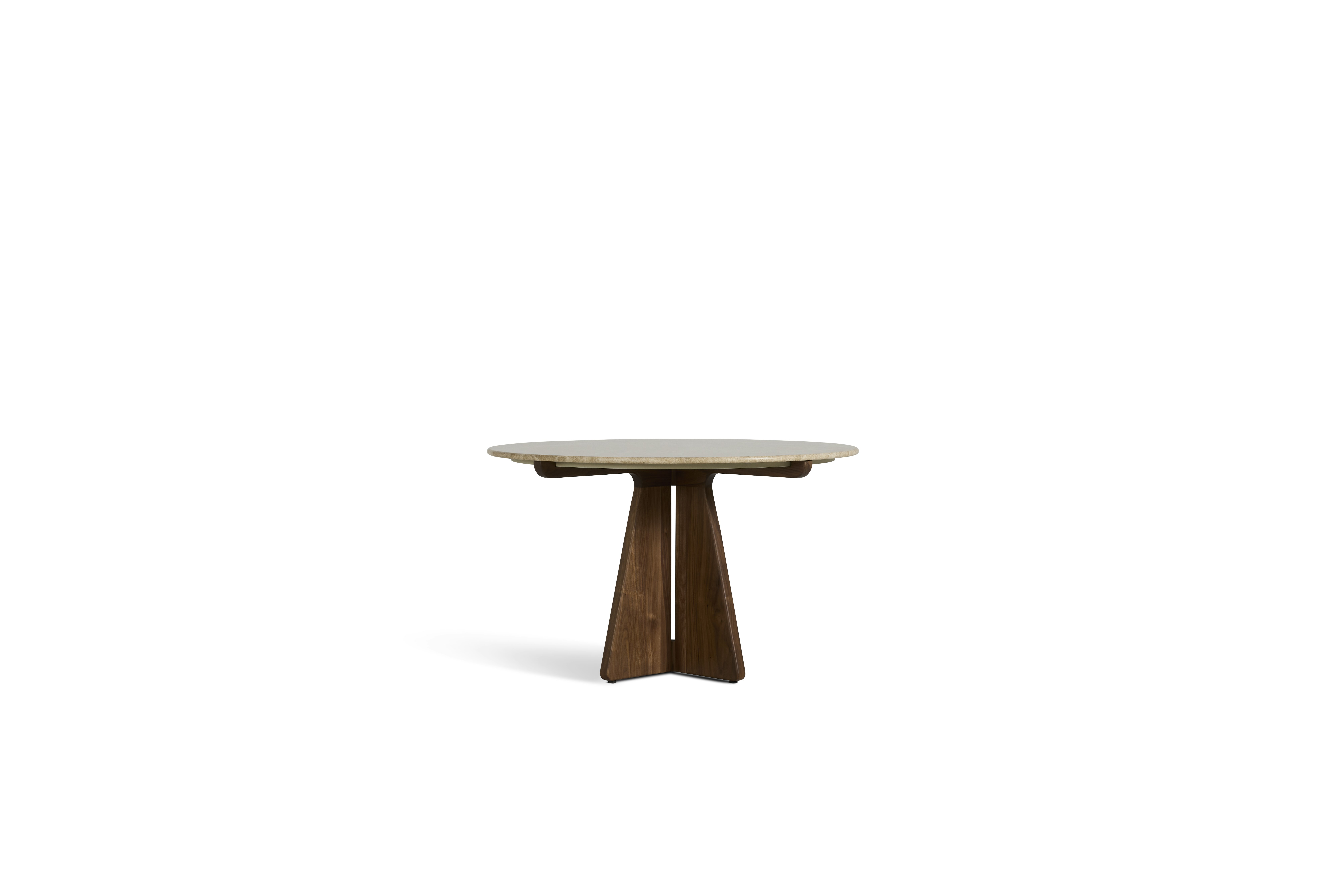 Pinna Dining Table - Round, 48 Inch, Emperador Light, Walnut
