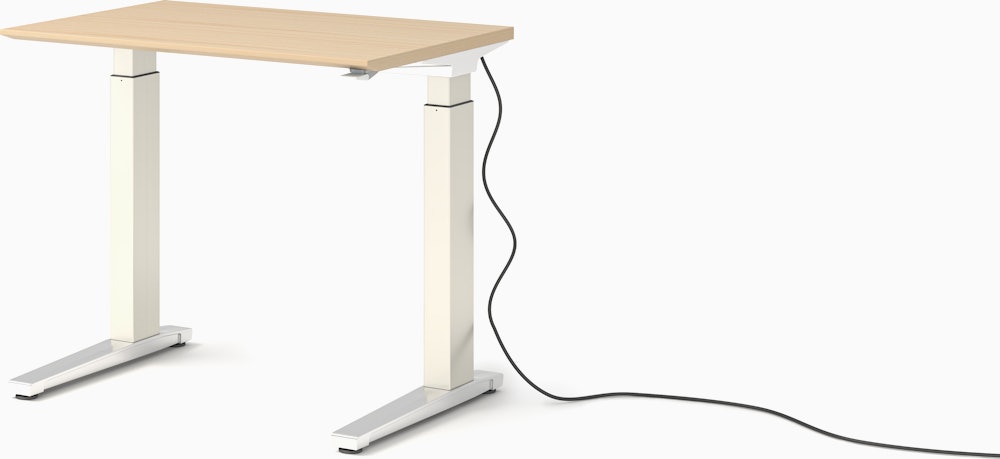 Renew Sit-To-Stand Desk - 23x34,  Veneer White Ash,  White,  Polished Aluminum,  Standard Power