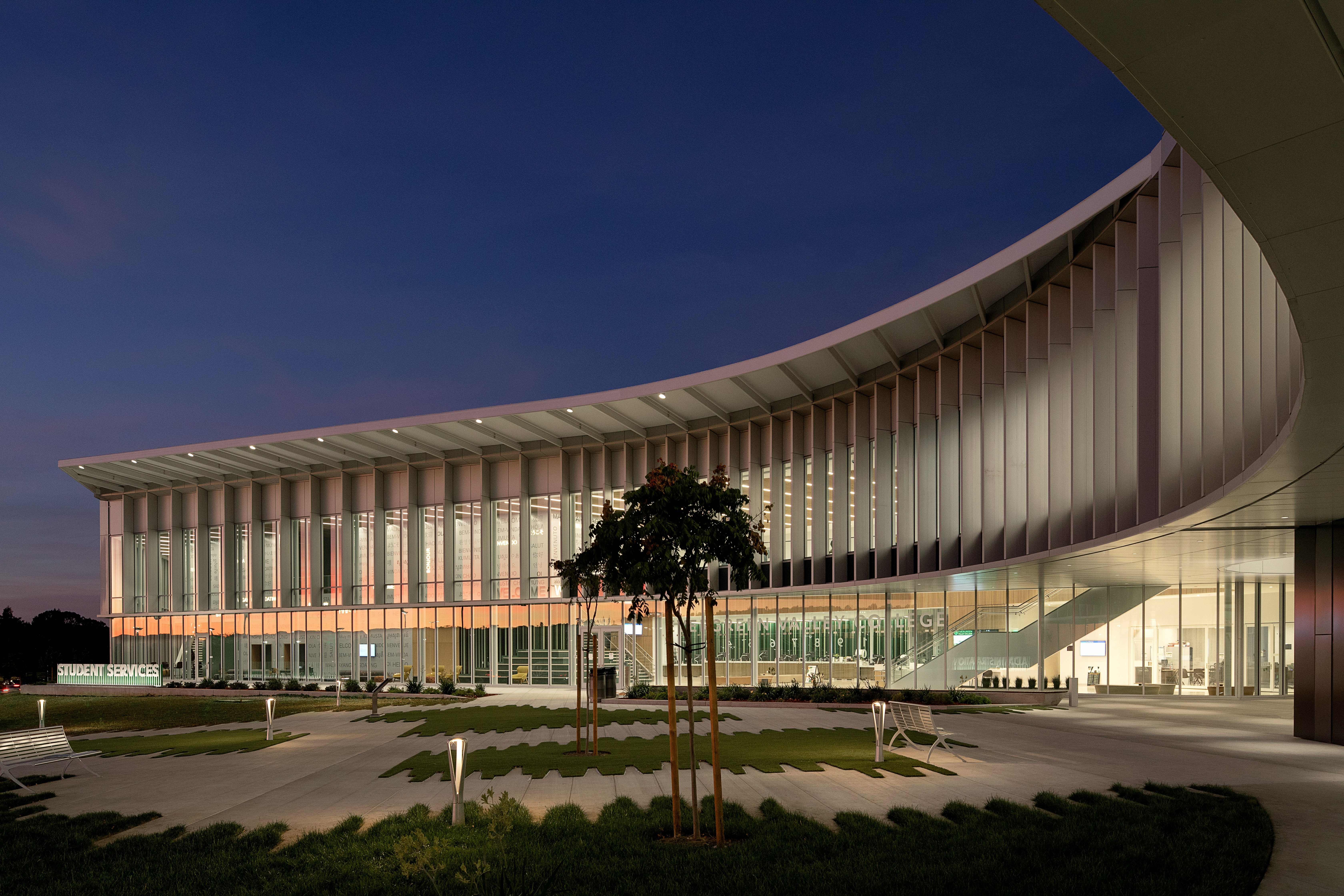Exterior of the Student Services building at Evergreen Valley College.