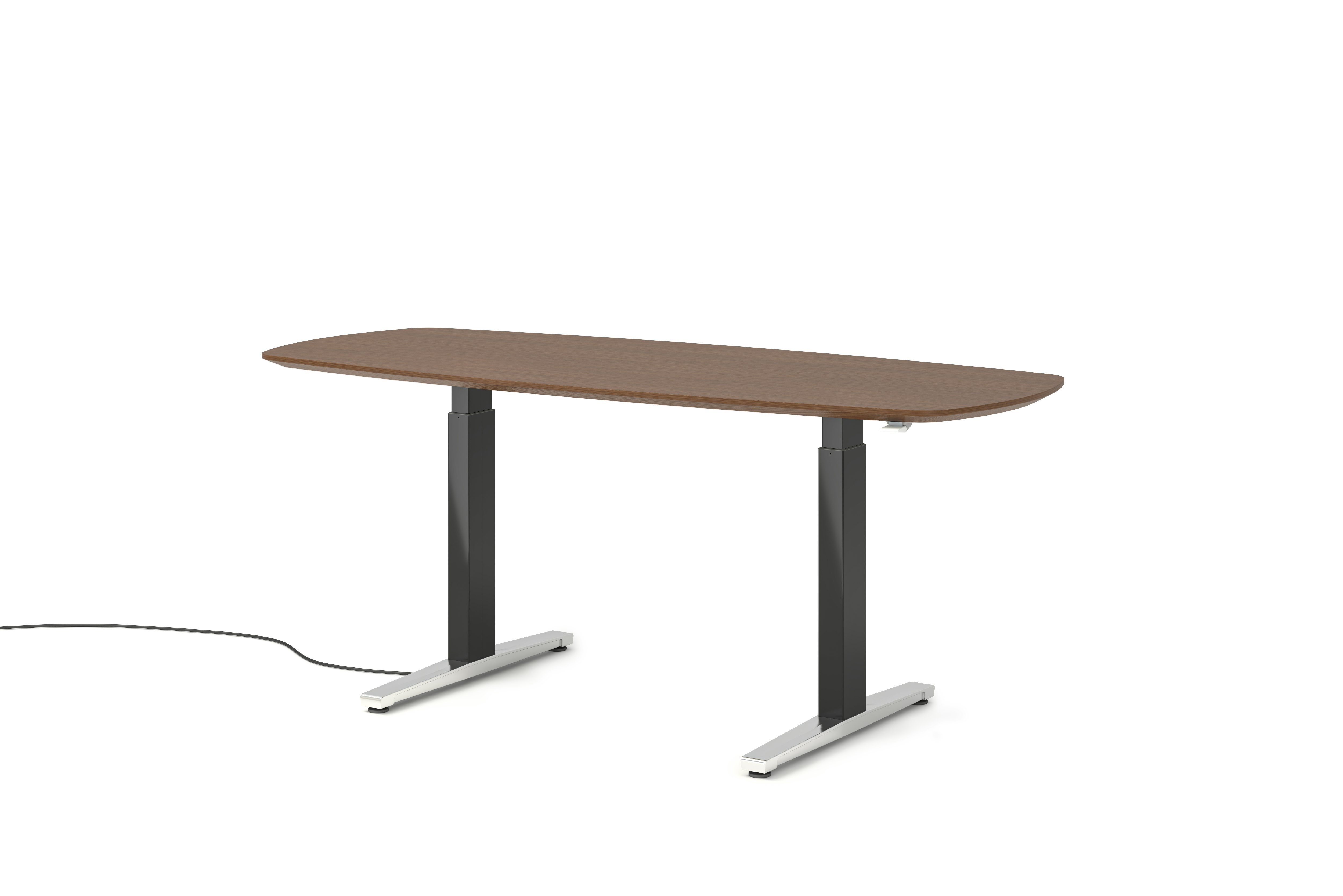 Renew Executive S2S Desk (KIT) - 30in x 72in, Veneer Walnut, Graphite Satin / Polished Aluminum, Simple Cover, Hidden Power, Standard, T Leg