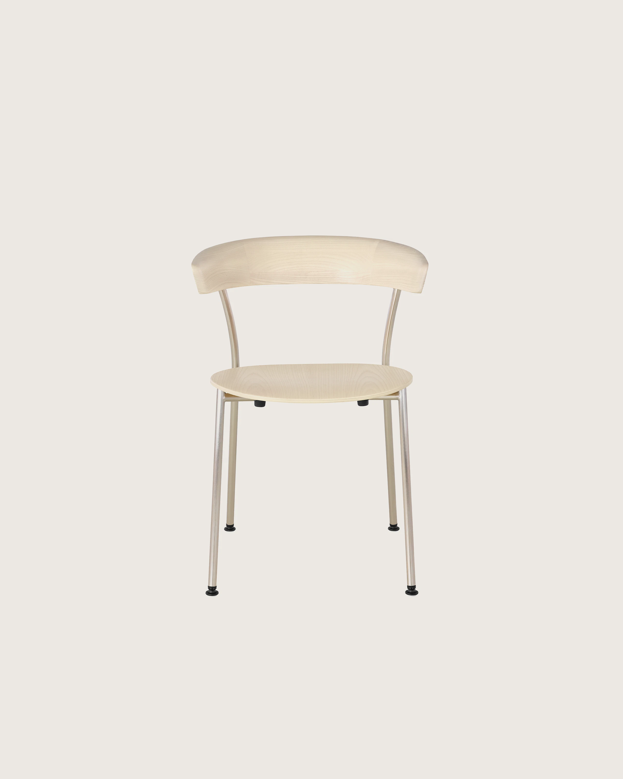 A Leeway side chair with a metal frame and a wood backrest and seat in a light finish, viewed from the front.