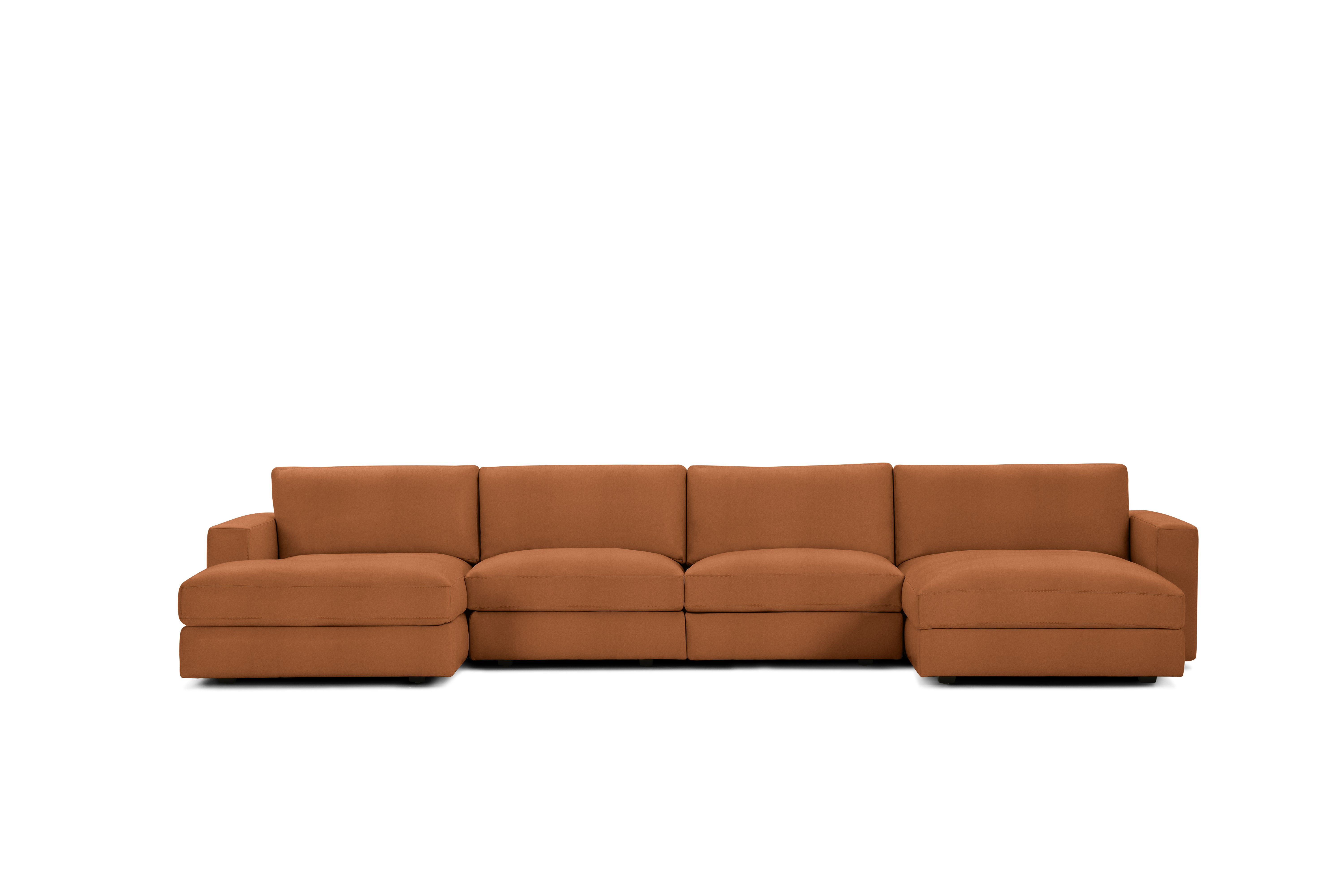 A Reid Sectional in Crypton Sintra Velvet, Clay viewed from the front.