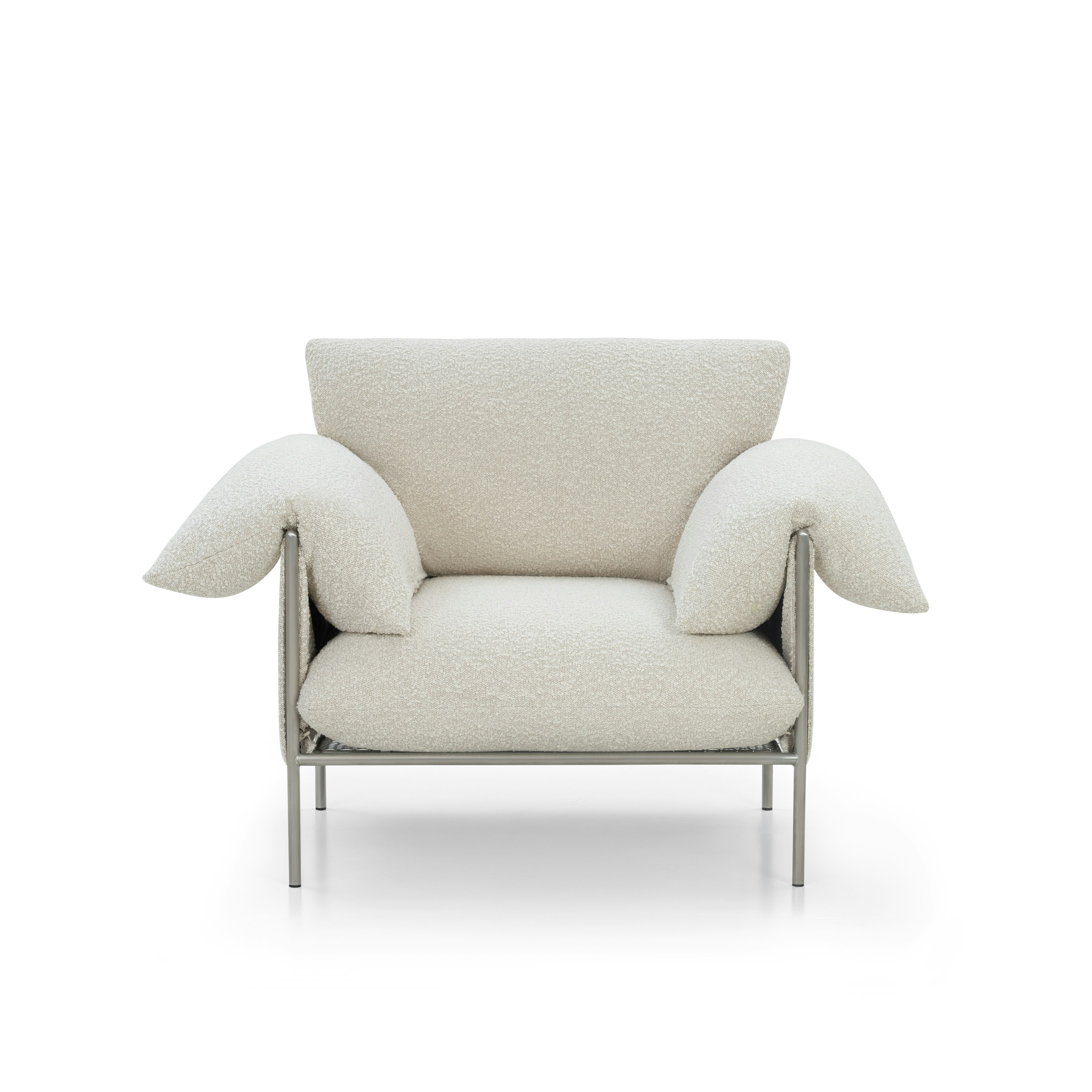 A Alva Chair in La Creme with a Brushed Steel finish viewed from the front