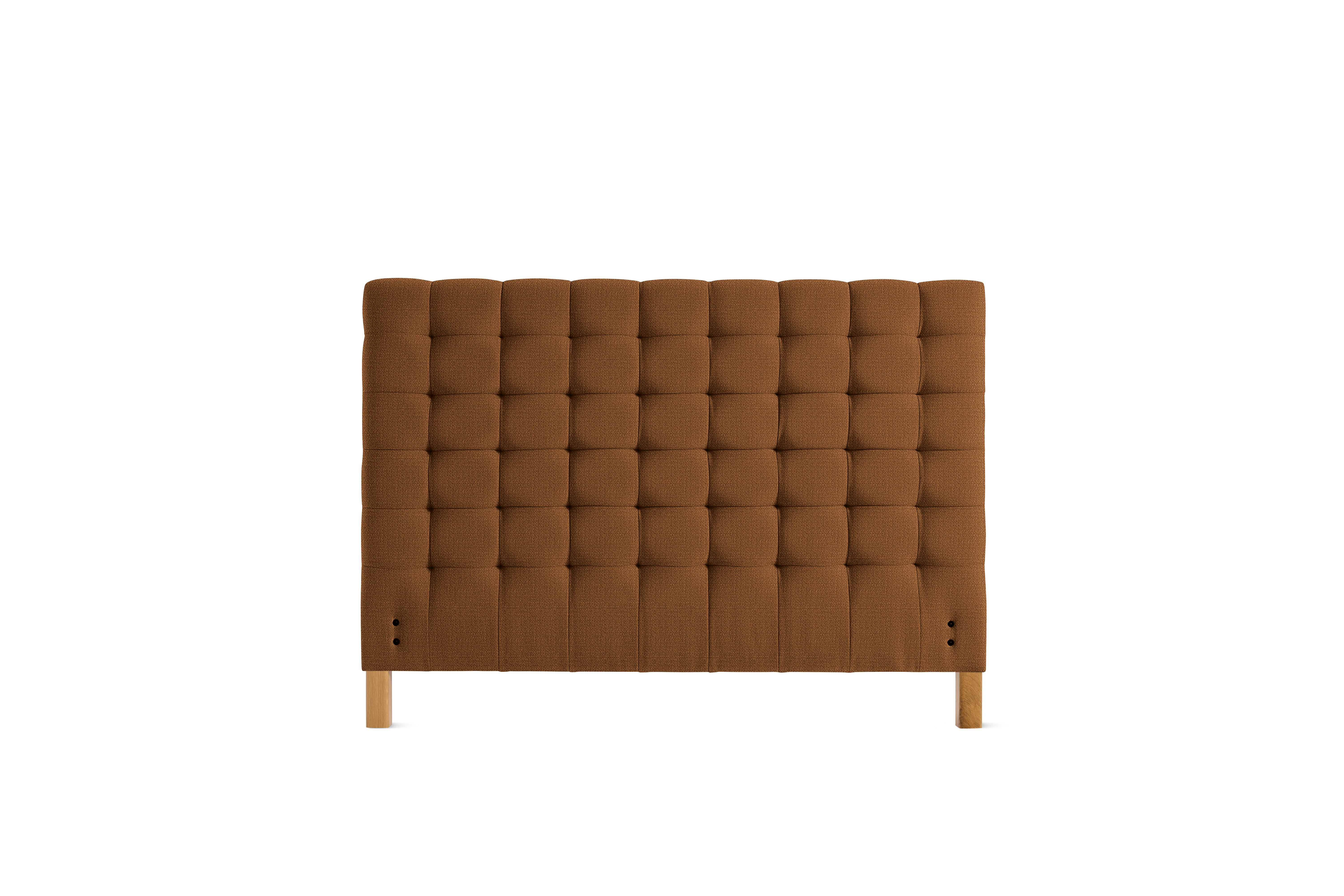 A Madeleine Headboard in Pebble Weave, Cannella, Oak viewed from the front.