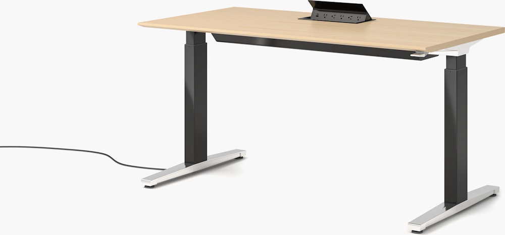 Renew S2S Embedded Power Desk - Standard,  29 x 58,  Veneer White Ash,  Graphite Satin / Polished Aluminum,  Integrated Cord Management,  Hidden Power,  Standard,  T Leg