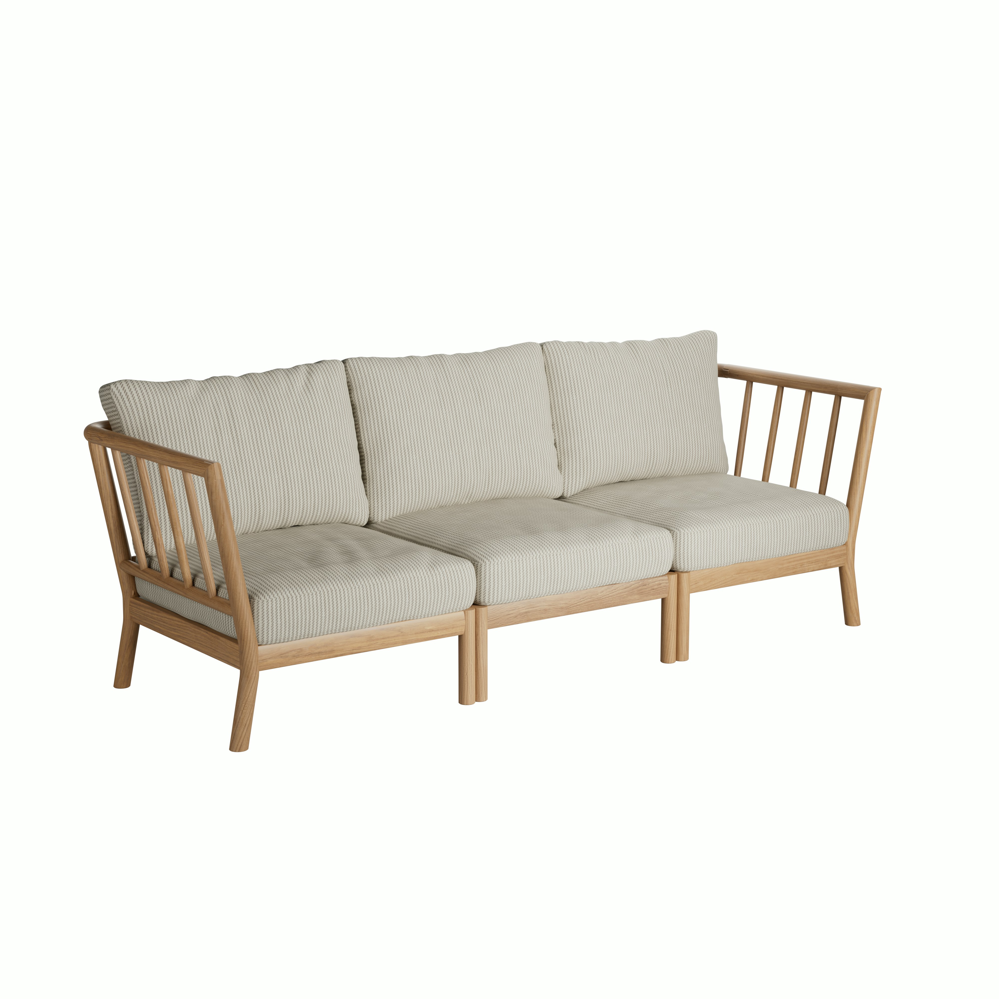 A Tradition Outdoor Three Seater Sofa in Beige viewed from an angle.