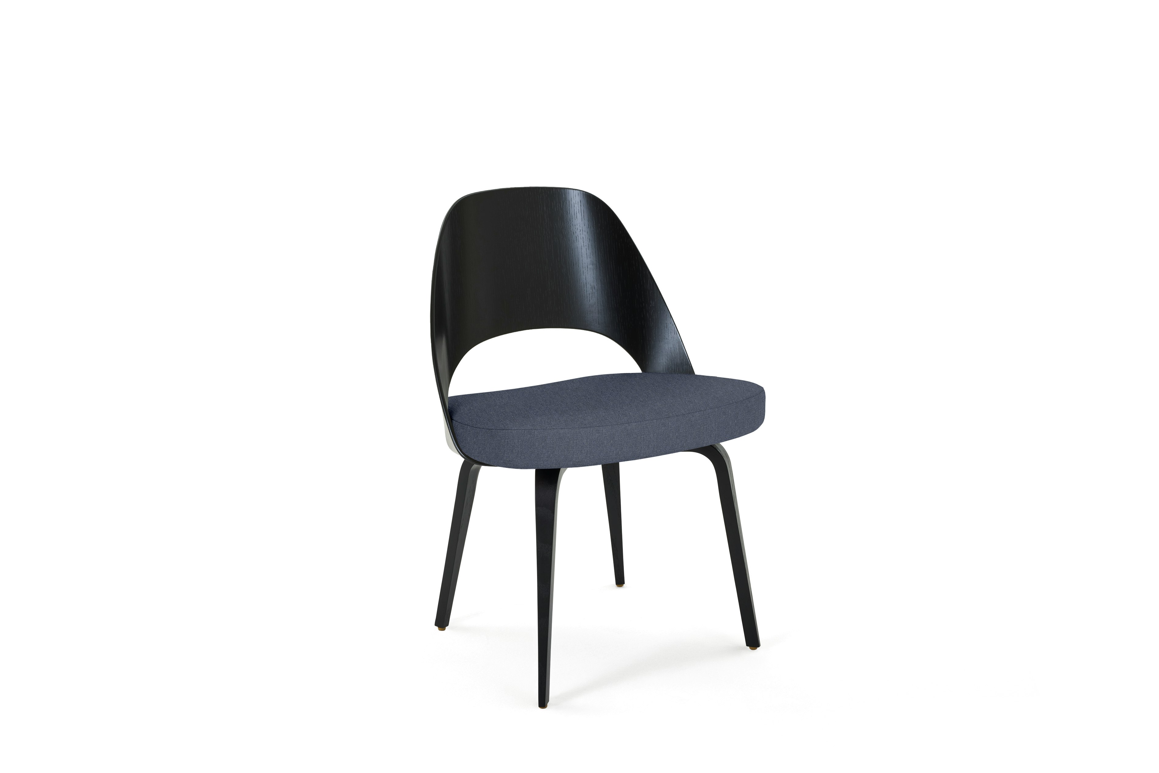 A Saarinen Executive Veneer Back Side Chair in aegean bay ebonized walnut viewed from an angle.