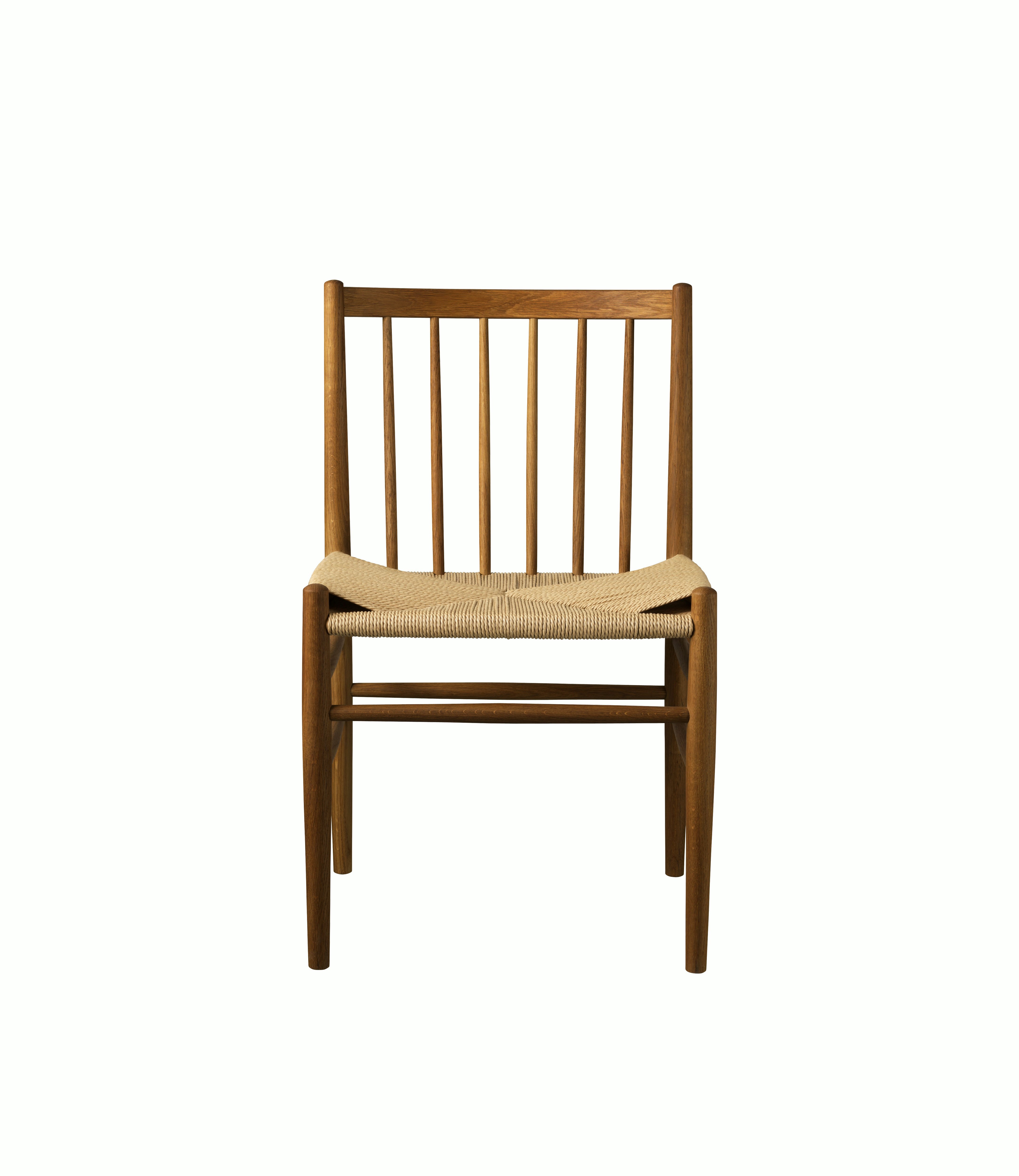 A J80 Side Chair in Smoked Oak viewed from the front.