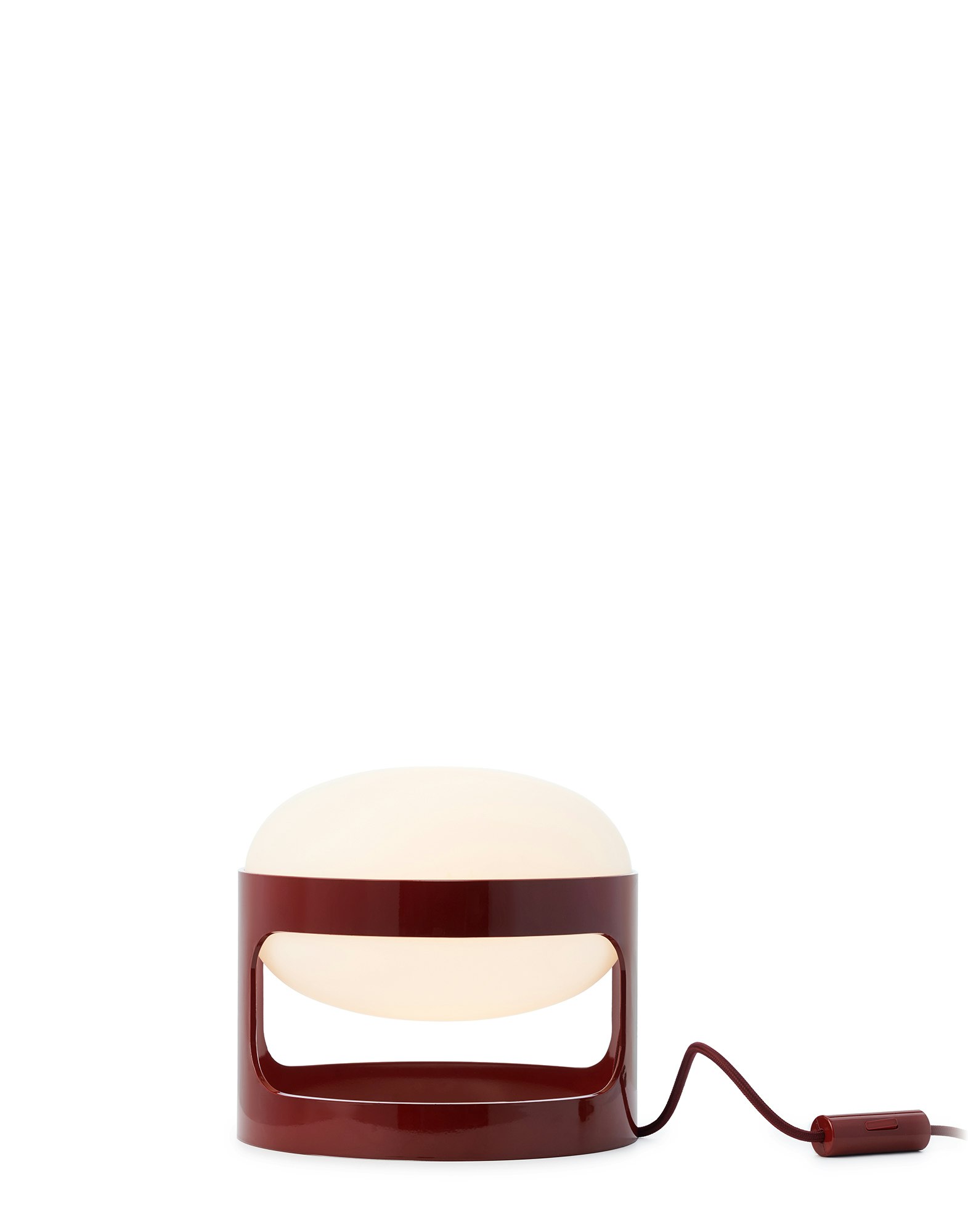 A KD28 Table Lamp in Burgundy viewed from the front.