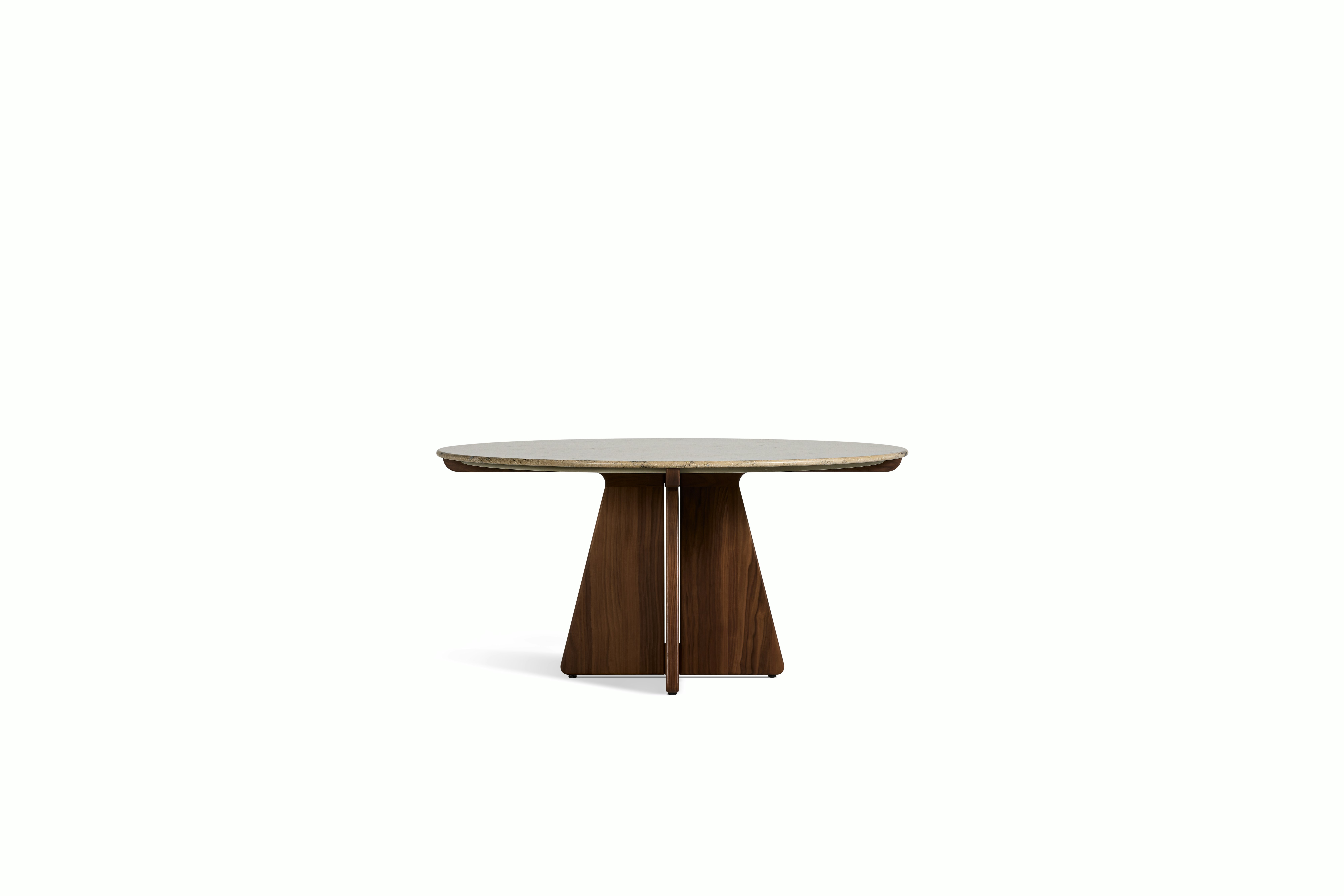 Pinna Dining Table - Round, 60 Inch, Jura Blau, Walnut