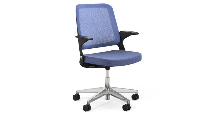 Blue Ollo Chair by Knoll with black arms and a silver base.