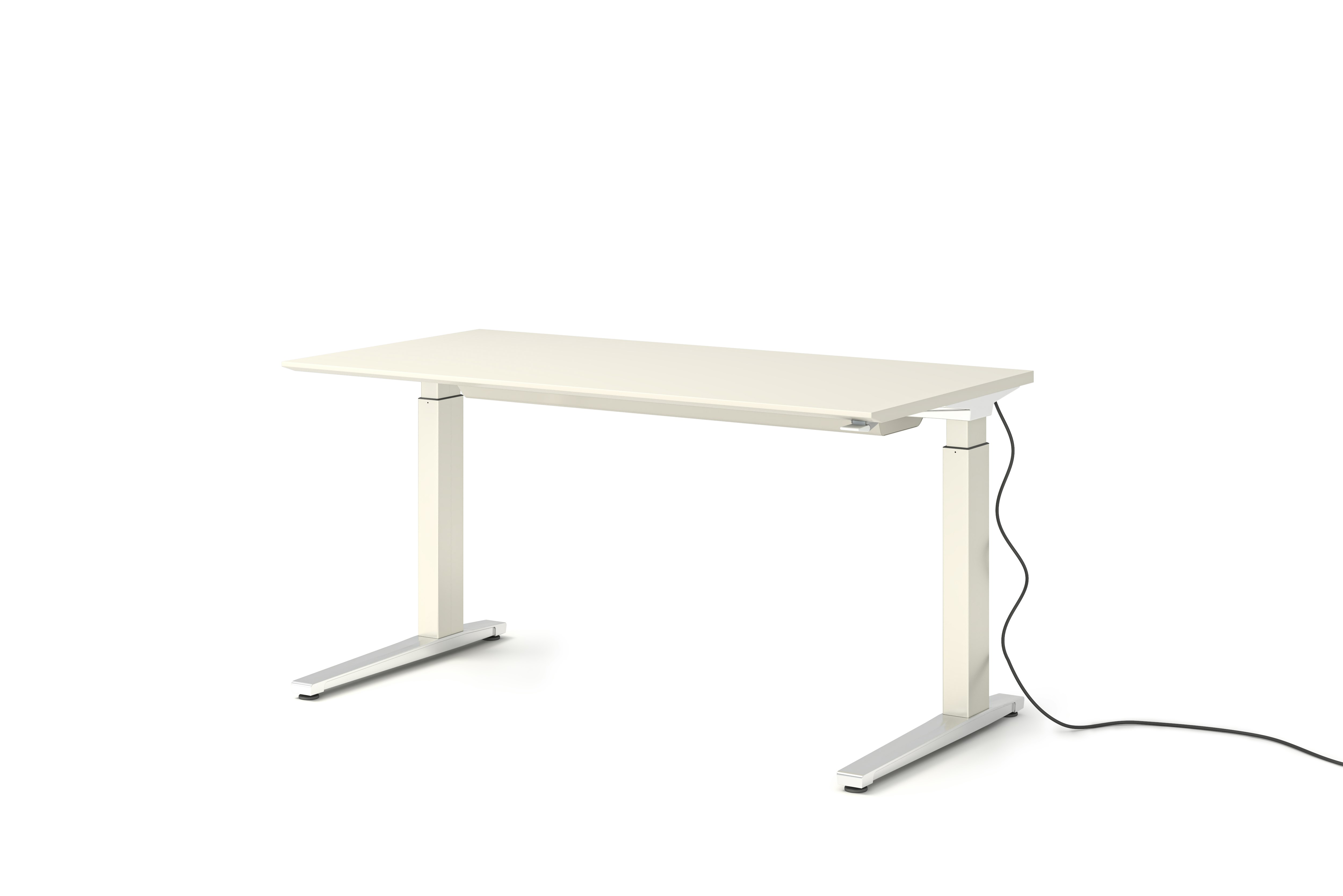 Renew Sit-To-Stand Desk - 29x58,  White Laminate,  White,  Polished Aluminum,  Standard Power