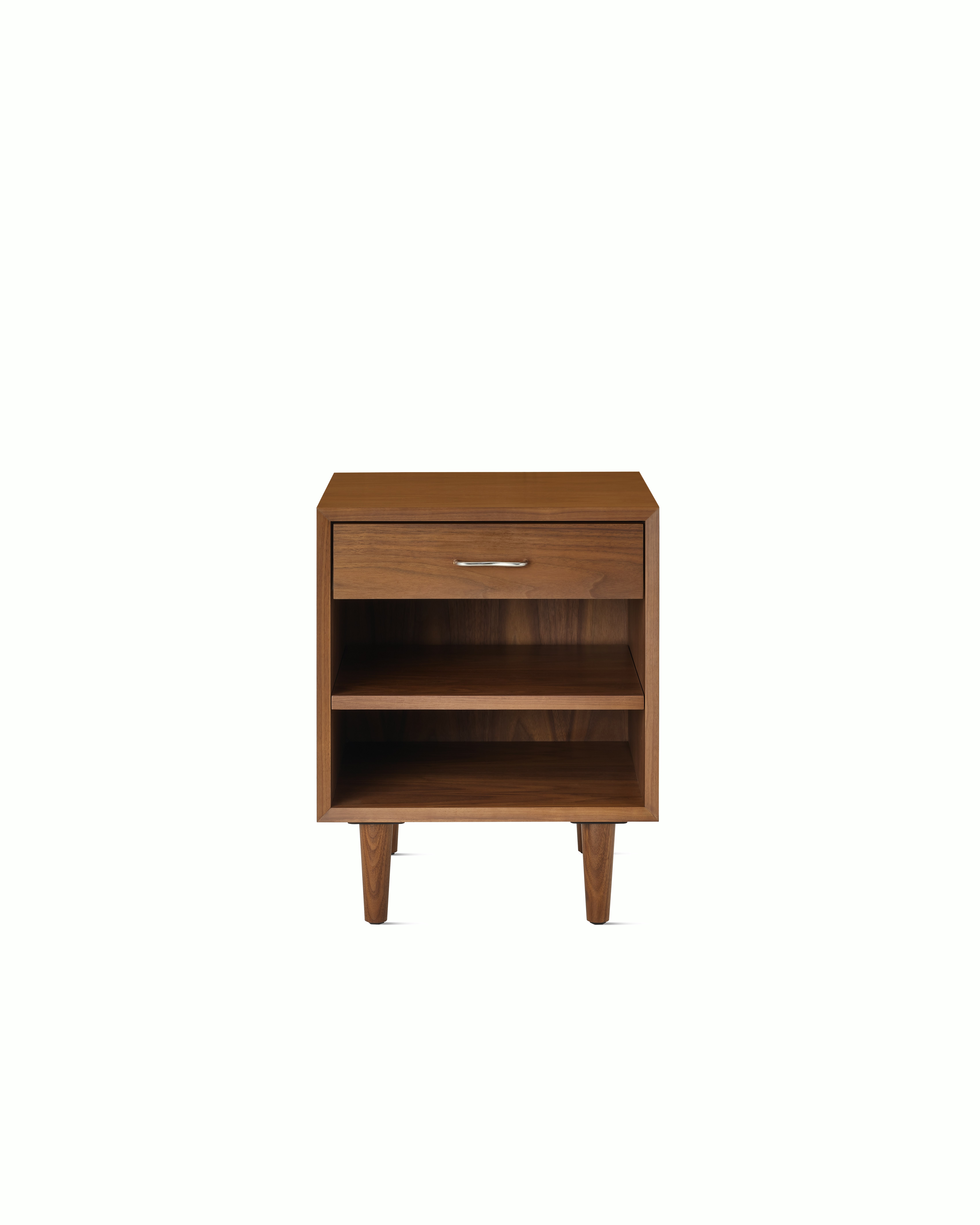 Nelson Basic Cabinet Series Bedside Table - Walnut,  Wavy Pull,  Taper Leg