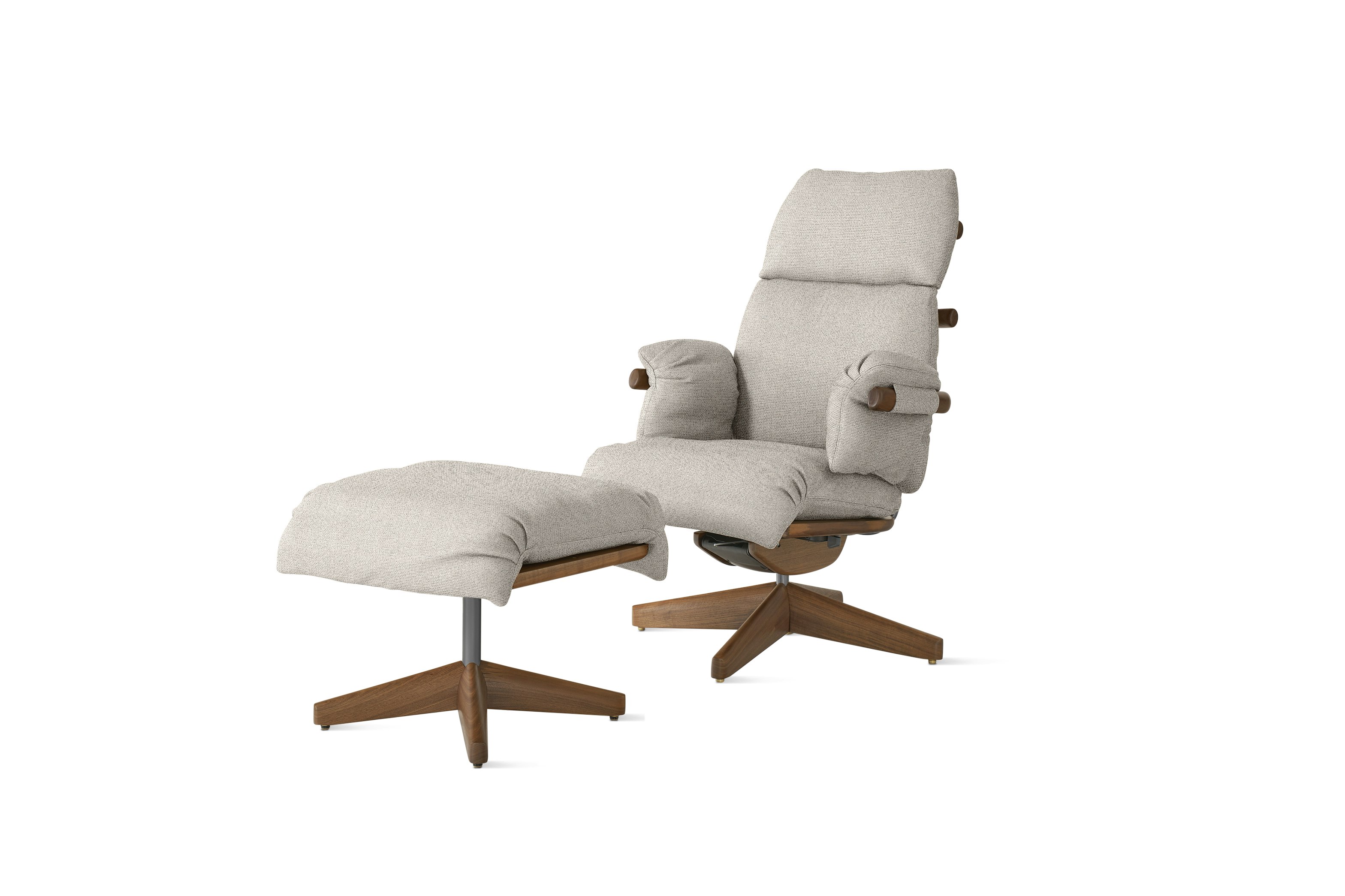 Ramus Lounge Chair & Ottoman - Pebble Weave,  Buff,  Walnut,  Gunmetal