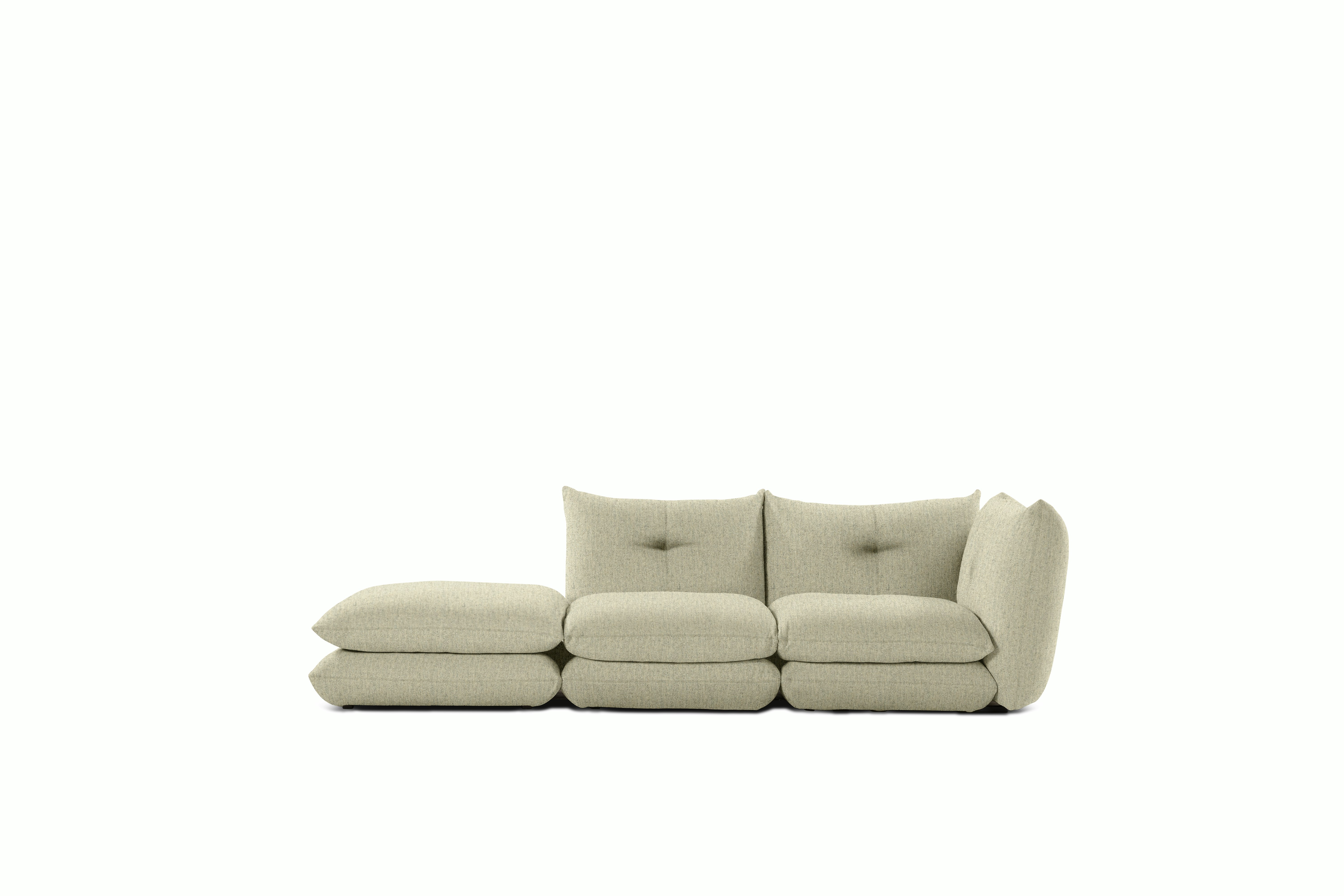 Pillo Sectional - Right Two Seater with Ottoman Standard or Deep in Buzz Cloud