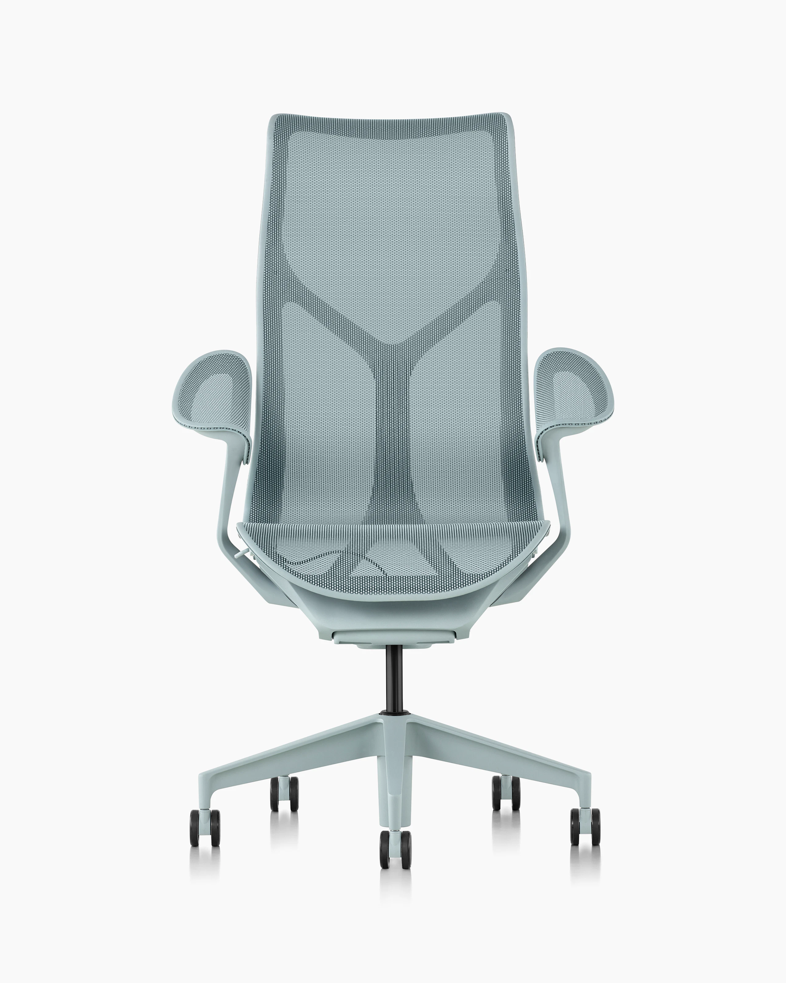 Cosm high back chair, front view, light blue