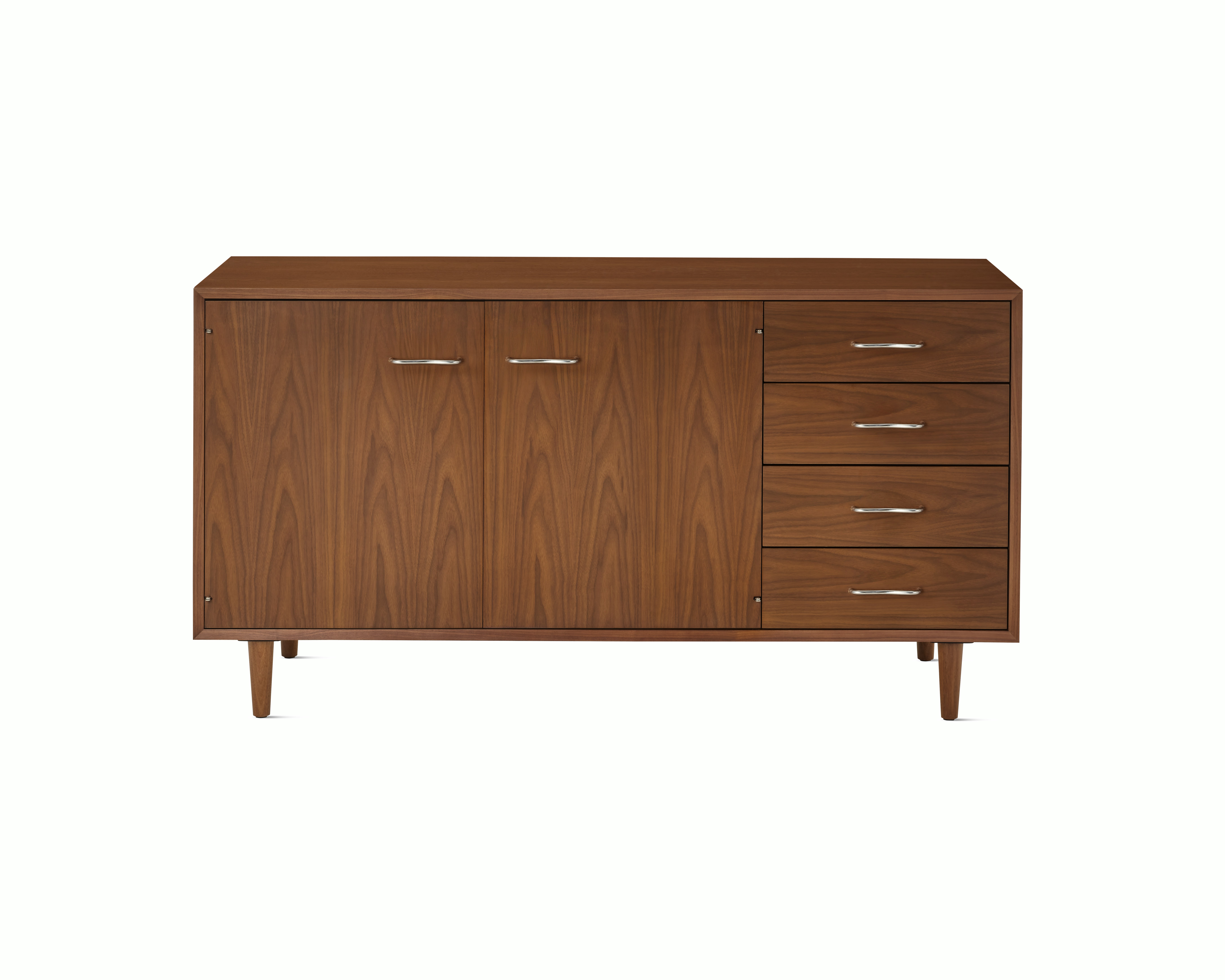 Nelson Basic Cabinet Series Credenza - Walnut,  Wavy Pull,  Taper Leg