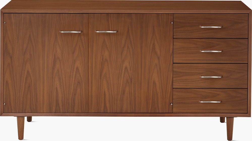 Nelson Basic Cabinet Series Credenza - Walnut,  Wavy Pull,  Taper Leg