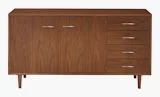 Nelson Basic Cabinet Series Credenza - Walnut, Wavy Pull, Taper Leg Nelson Basic Cabinet Series Credenza - Walnut, Wavy Pull, Taper Leg