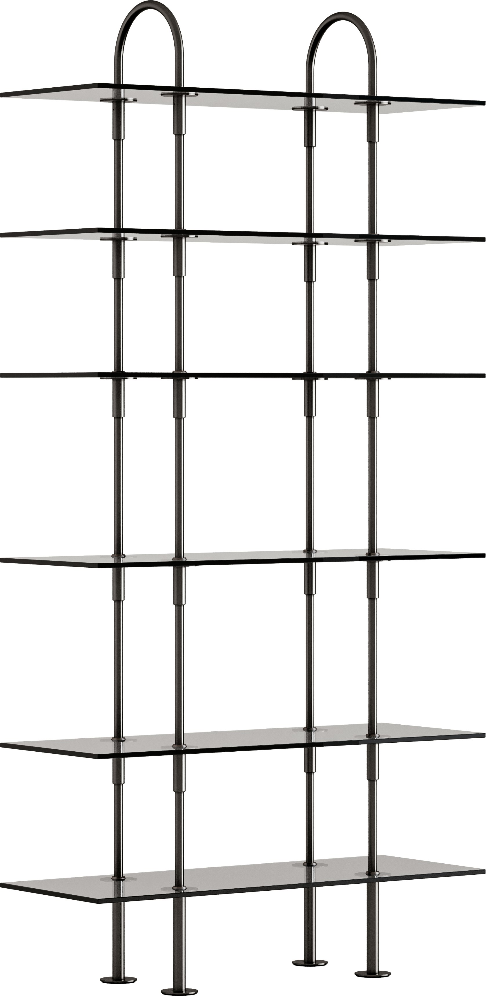 A Keen Shelving System in Glass viewed from an angle.