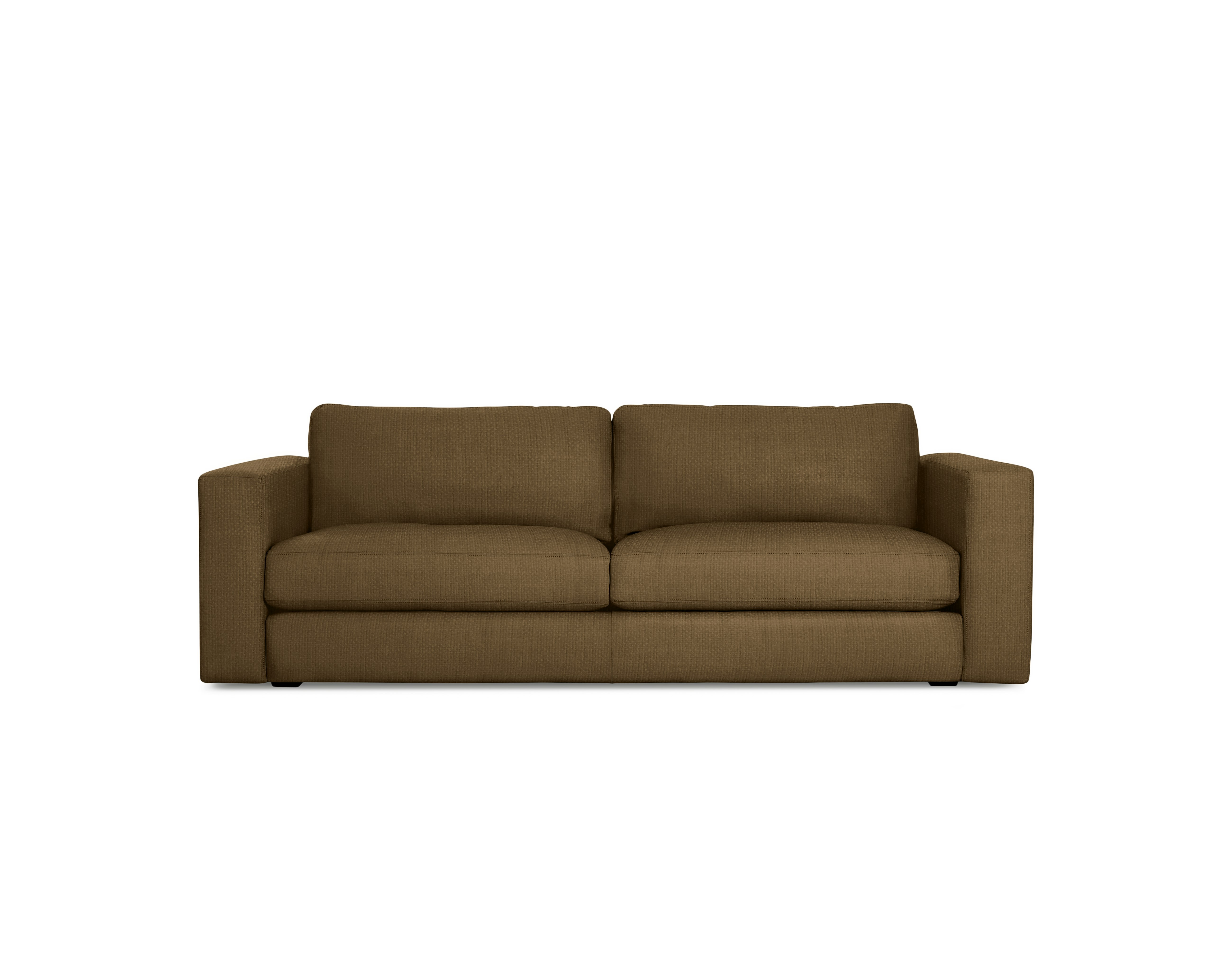 A Reid Sofa in Crypton Robusta Walnut viewed from the front.