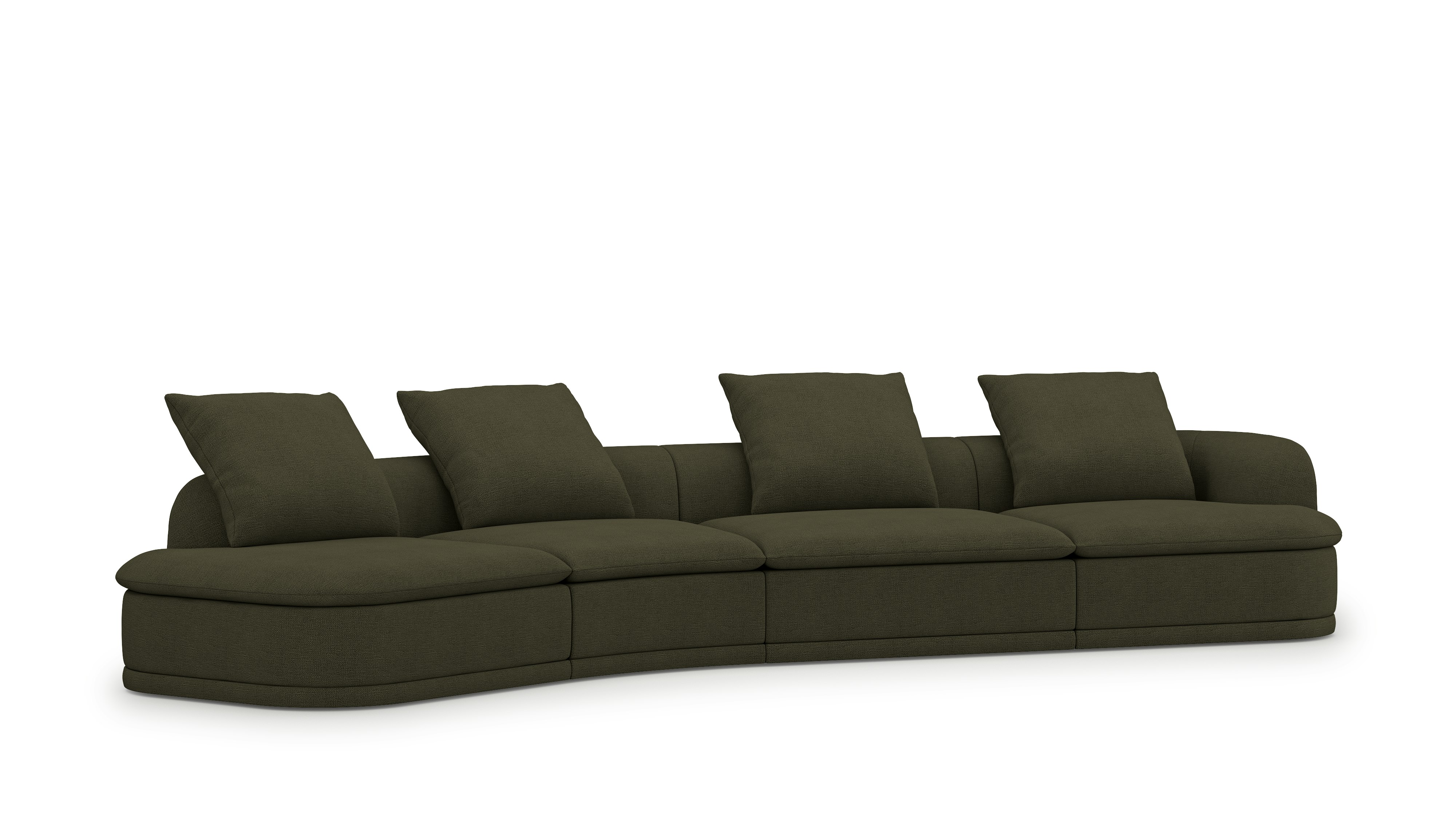 A right-facing 171 inch Atlason Composed Modular Sofa Open Sweep Sectional in Pebble Weave: Militare viewed from an angle.