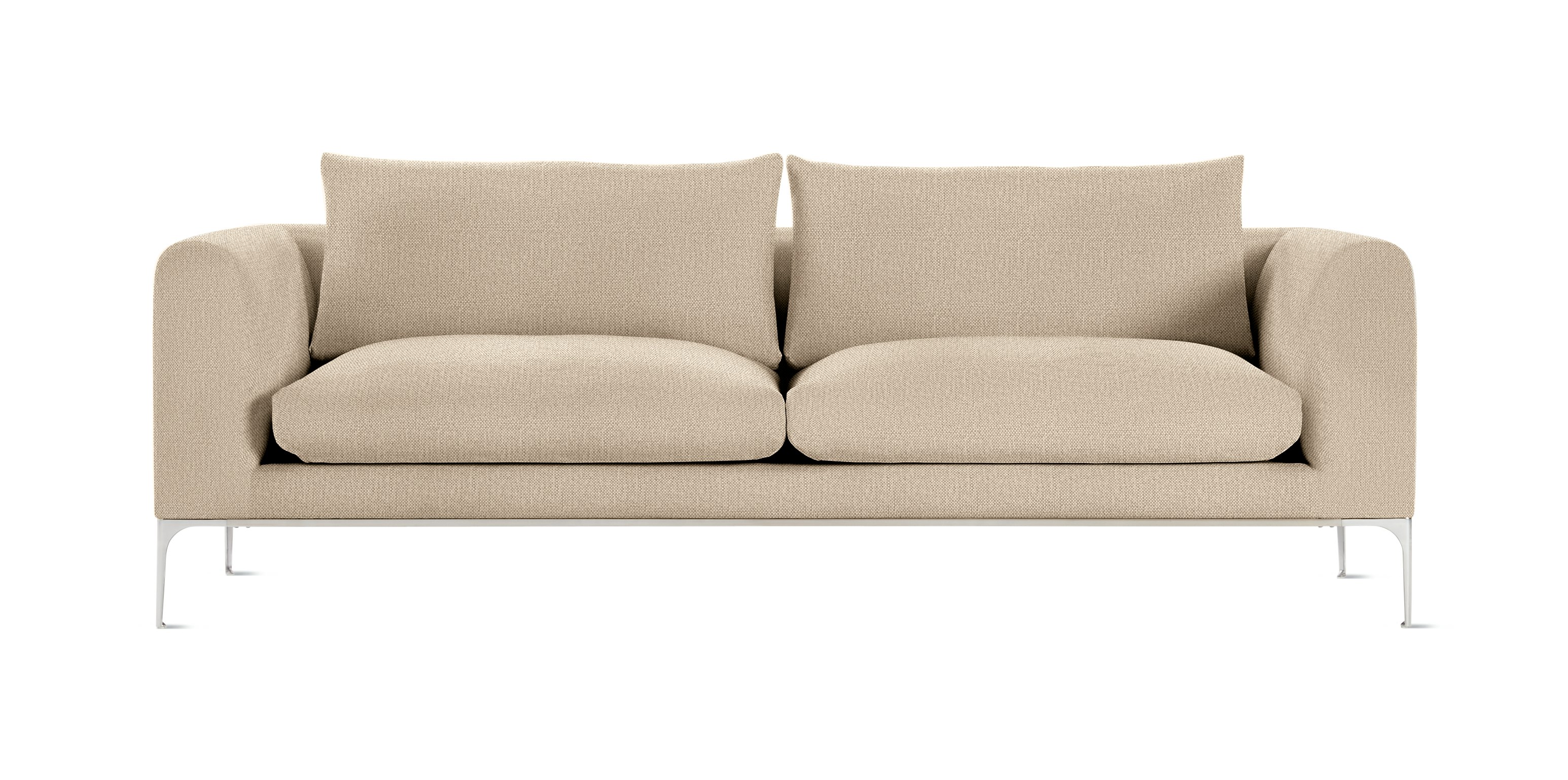 A Jonas Sofa in Mode, Basket with Aluminum finish viewed from the front.