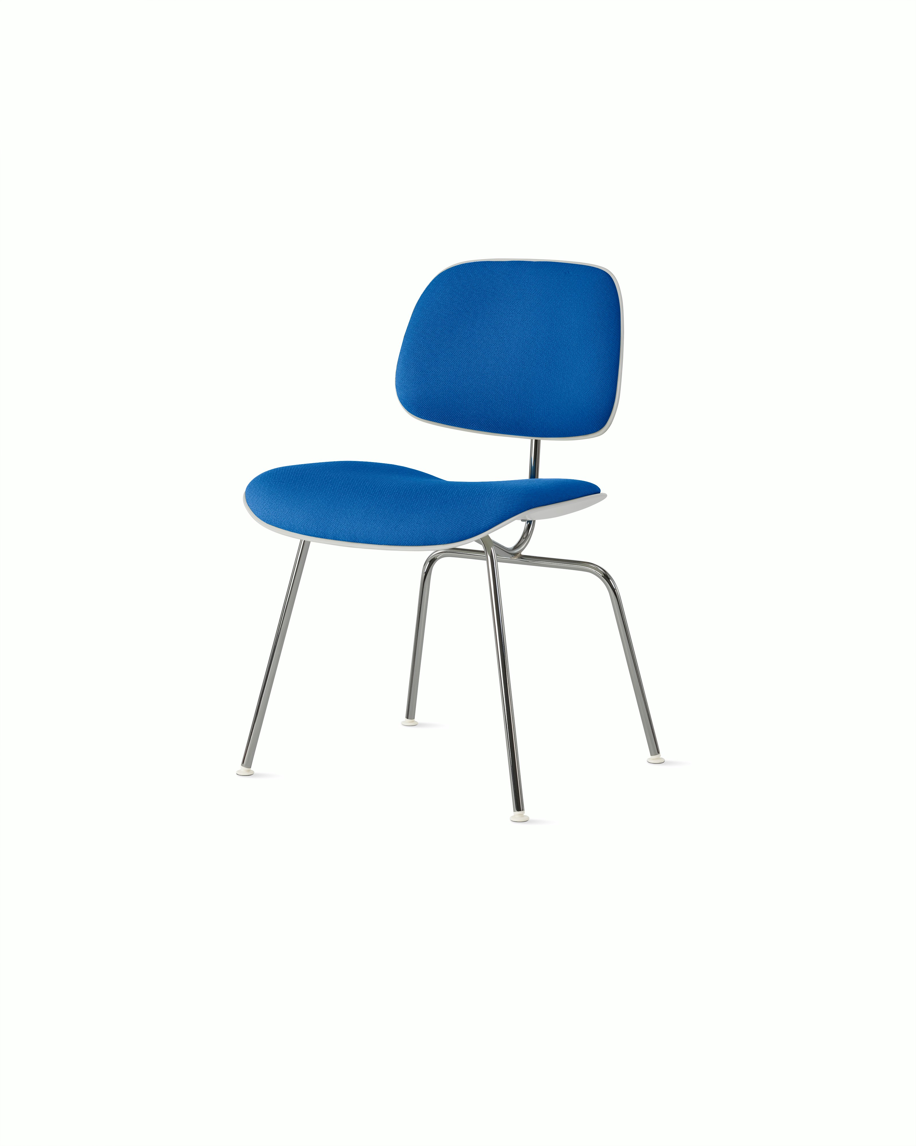 Eames Molded Plastic Dining Chair (EC-127) - Side Chair, Upholstered, White, Hopsak, Cobalt Blue, Trivalent Chrome