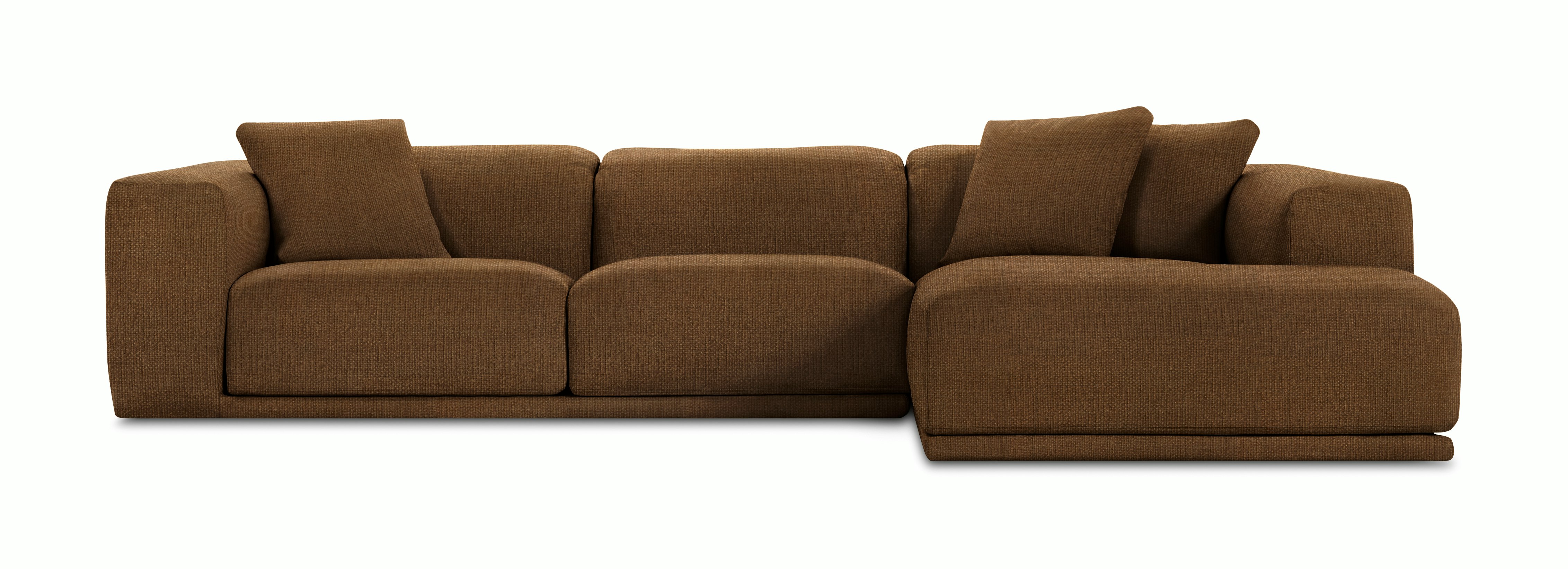 A Kelston Sectional in Walnut viewed from the front.