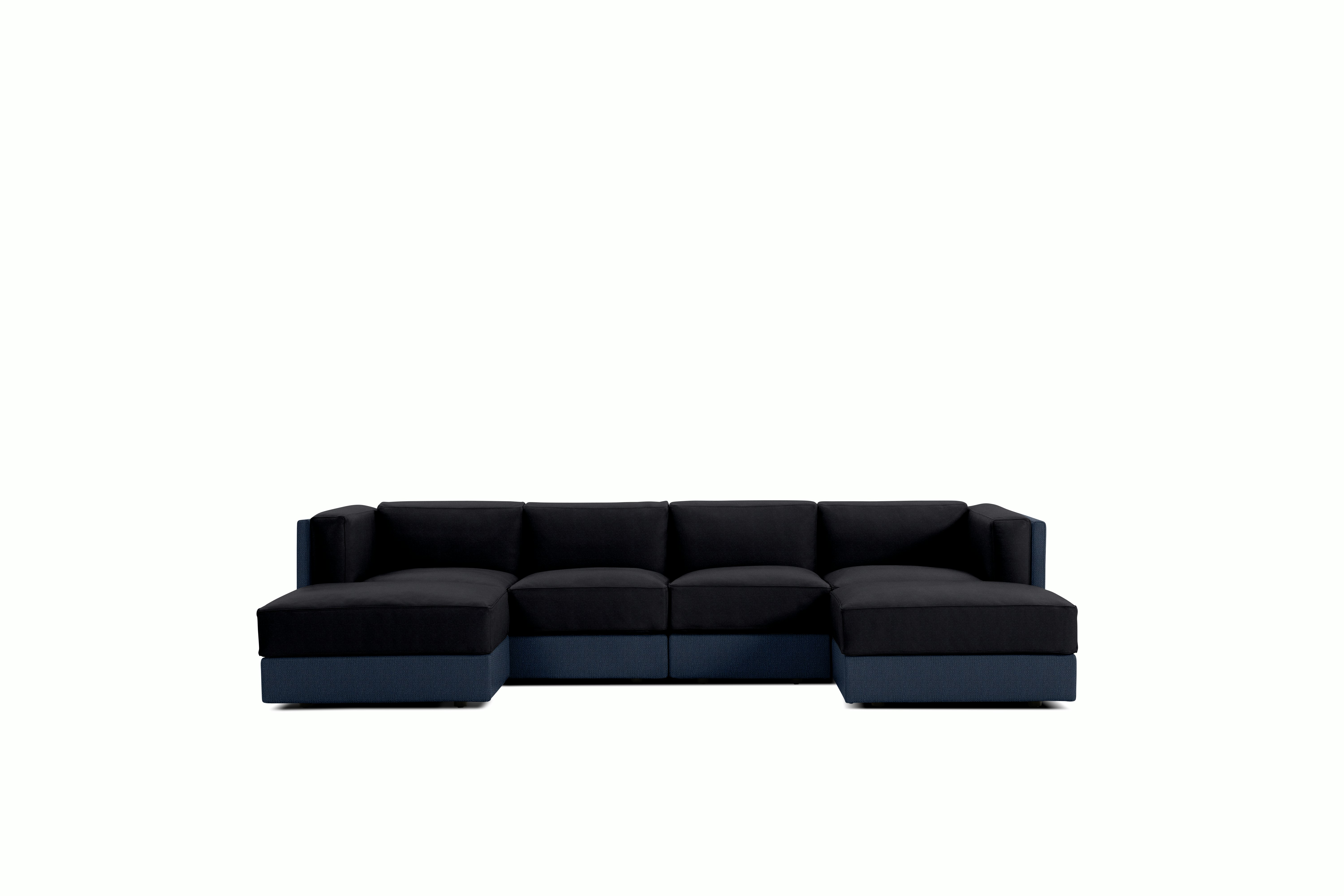 Symme Double Chaise Sectional - Fabric Frame,  Pebble Weave,  Lapis,  Pecora,  Dark Navy