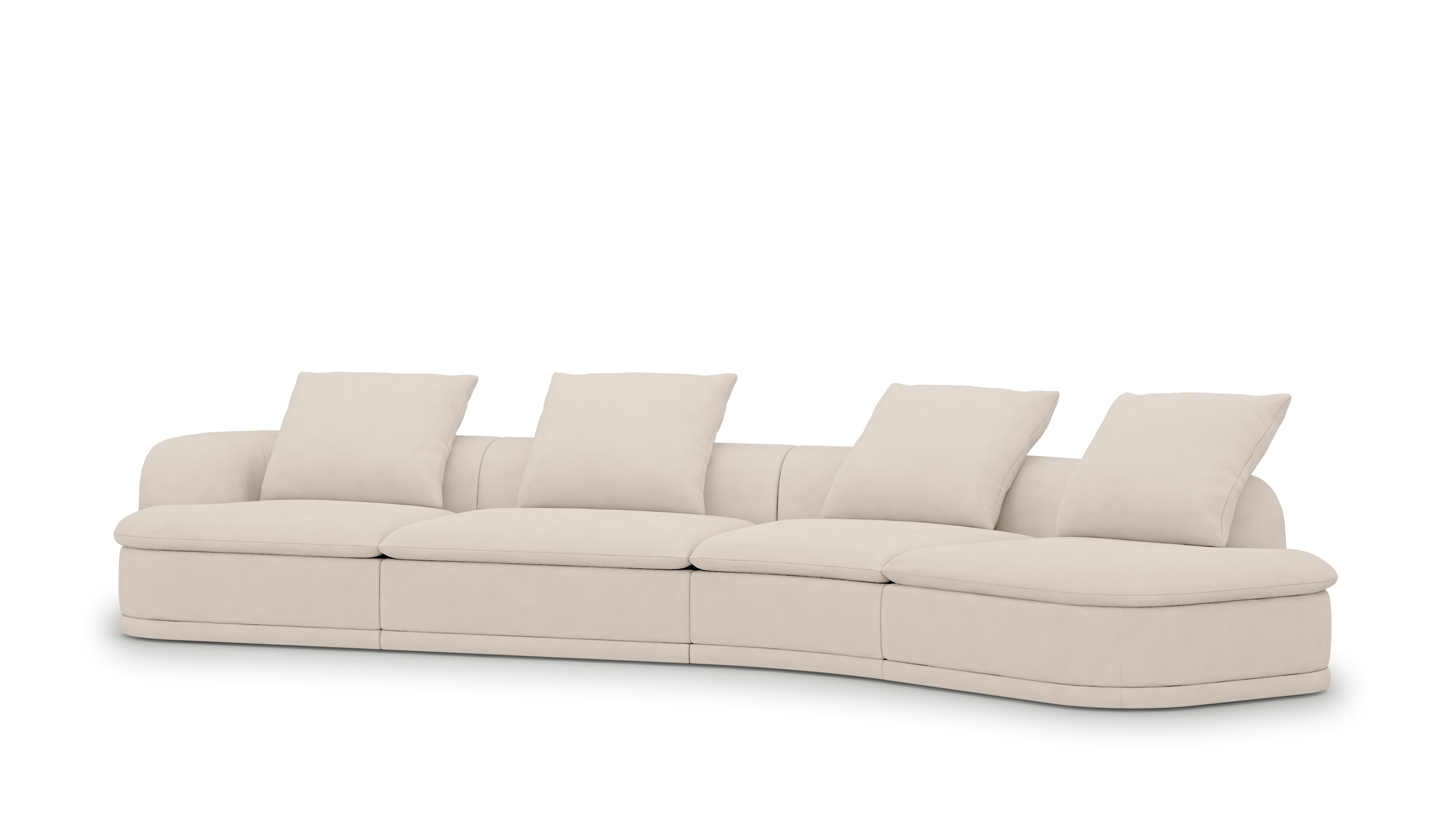 A left-facing 171 inch Atlason Composed Modular Sofa Open Sweep Sectional in Robusta: Snow viewed from an angle.