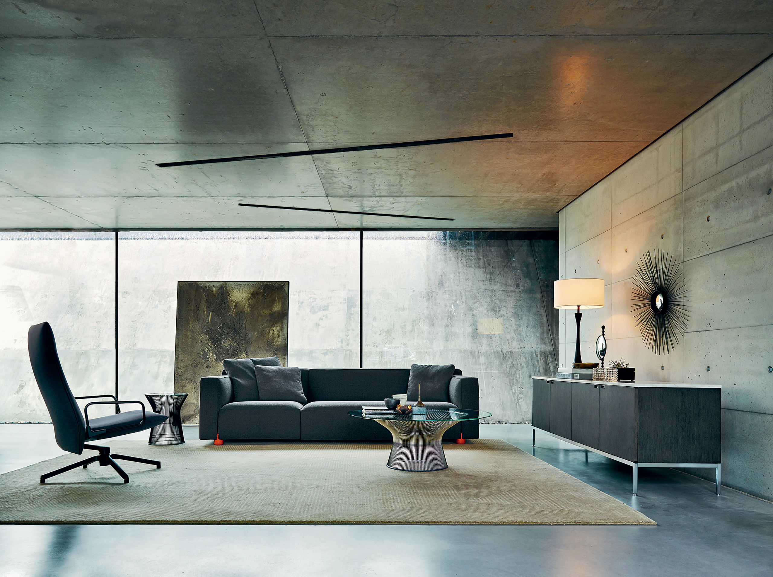 Florence Knoll Credenza, Osgerby Sofa, Pilot by Knoll Chair, Platner Tables