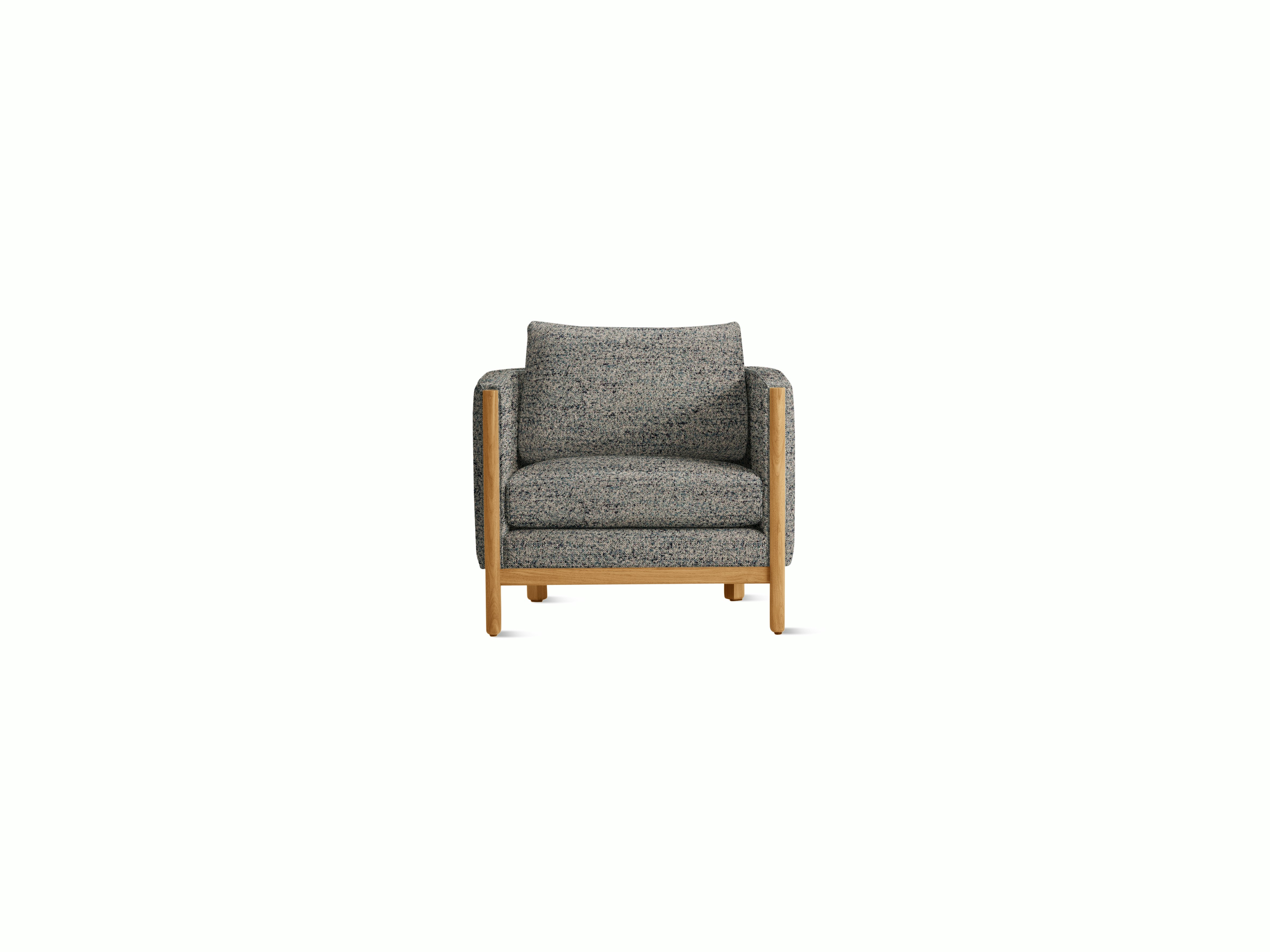 A Emmy Armchair in stilton viewed from the front.