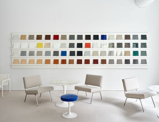 Knoll NYC Showroom with Florence Knoll Model 31 Chairs, Saarinen Lounge Height Table, and Tulip Stools Knoll NYC Showroom Florence Knoll Model 31 Chairs Saarinen Lounge Height Table Tulip Stools