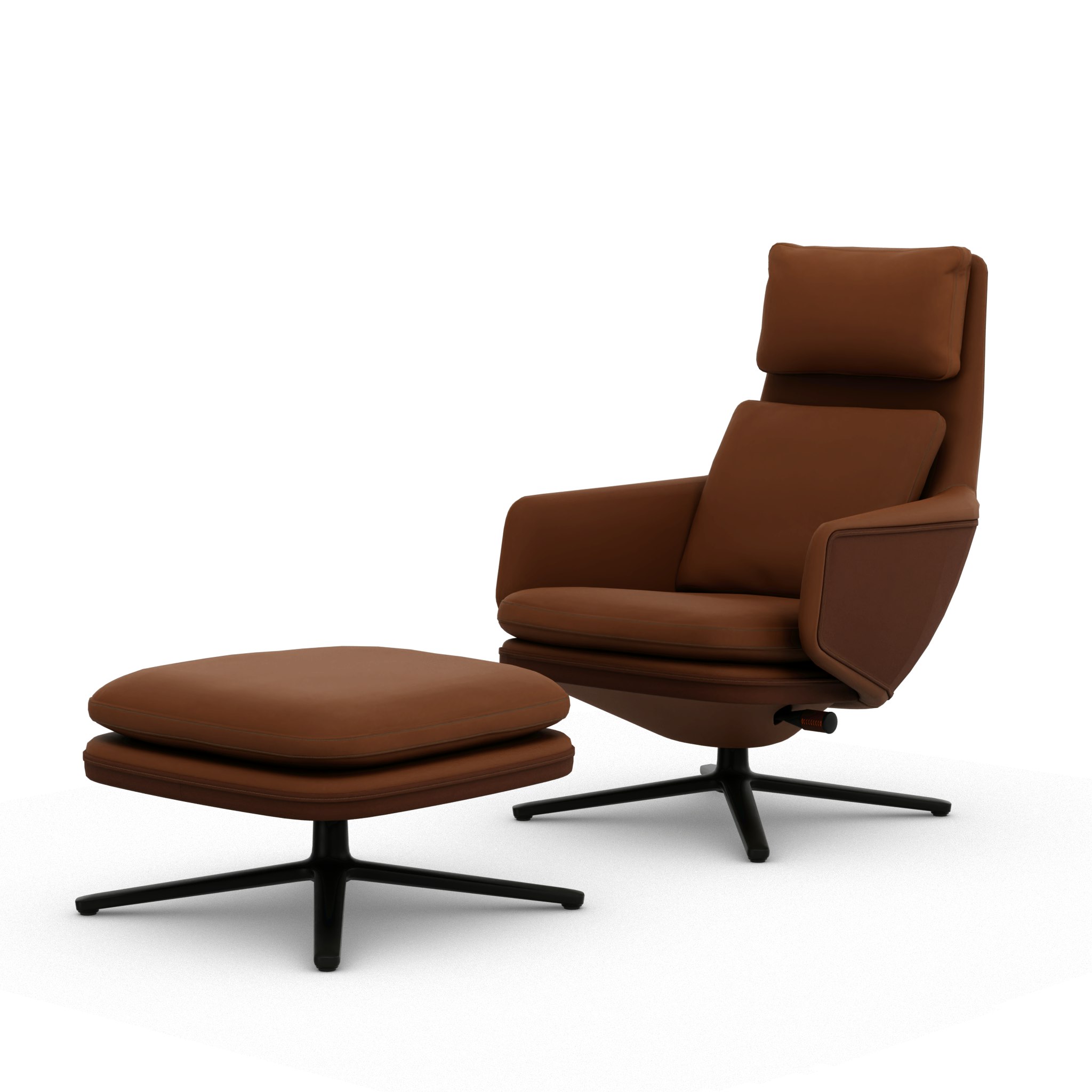 Grand Relax Lounge Chair and Ottoman - Leather Forte, Cognac, Back Uph, Leather Forte, Cognac, Basic Dark