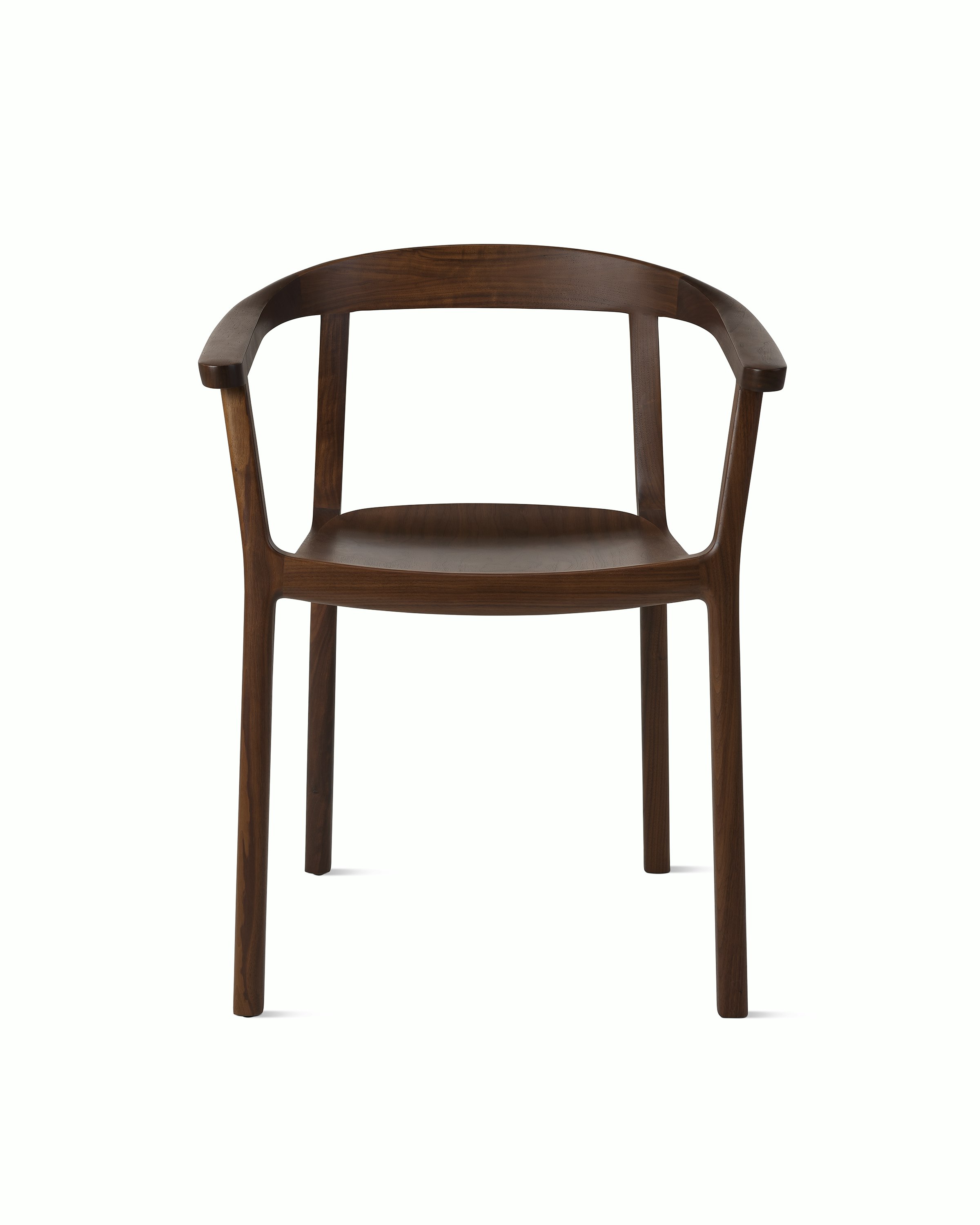Lijn Armchair by Carole Baijings for Geiger in Persian Walnut frame, front view on a white sweep.