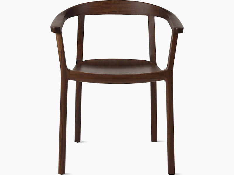 Lijn Armchair by Carole Baijings for Geiger in Persian Walnut frame, front view on a white sweep.