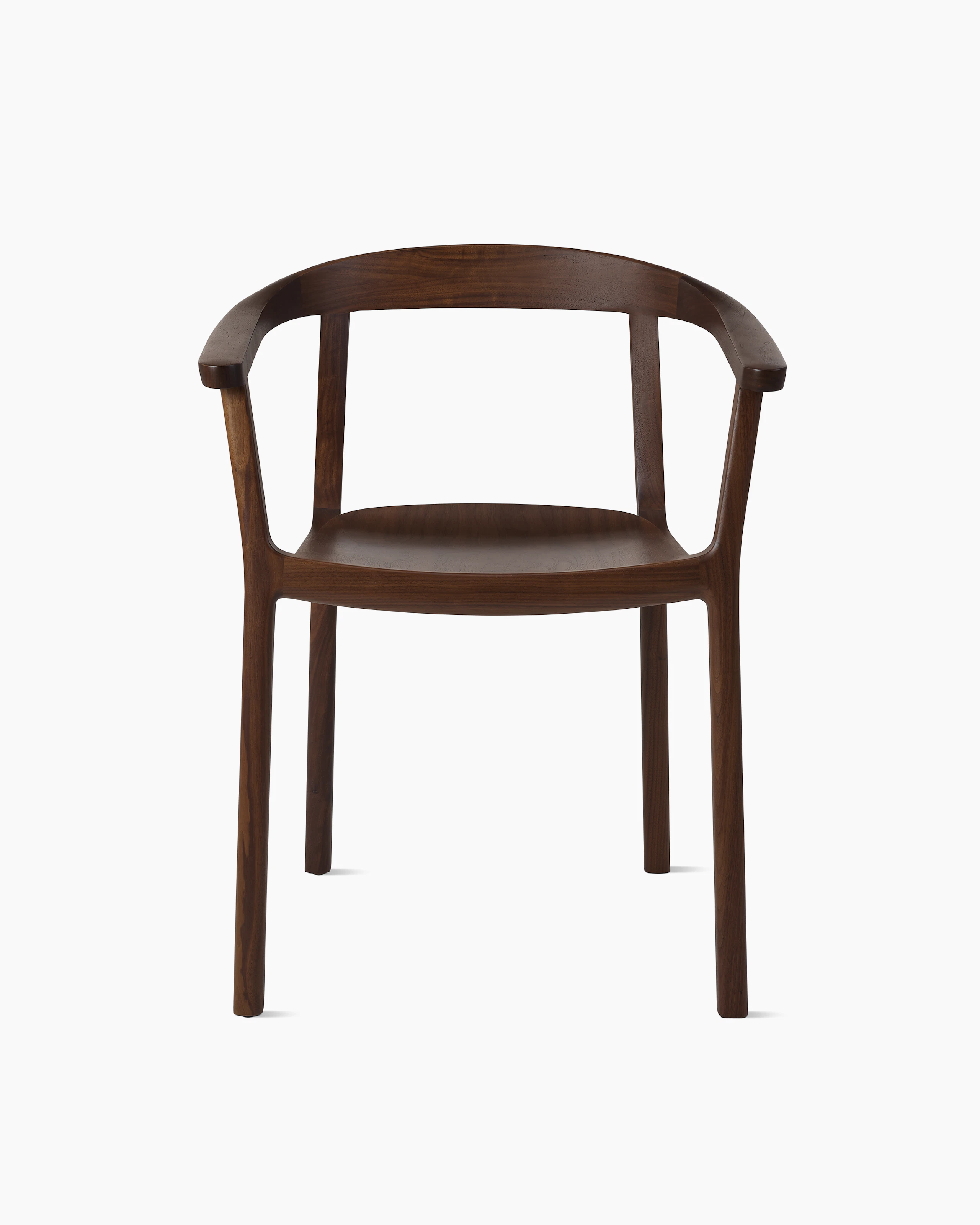 Lijn Armchair by Carole Baijings for Geiger in Persian Walnut frame, front view on a white sweep.