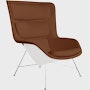 Striad Lounge Chair in High Back,  Wire Base Trivalent Chrome,  Prone Leather,  Ledge with White Shell