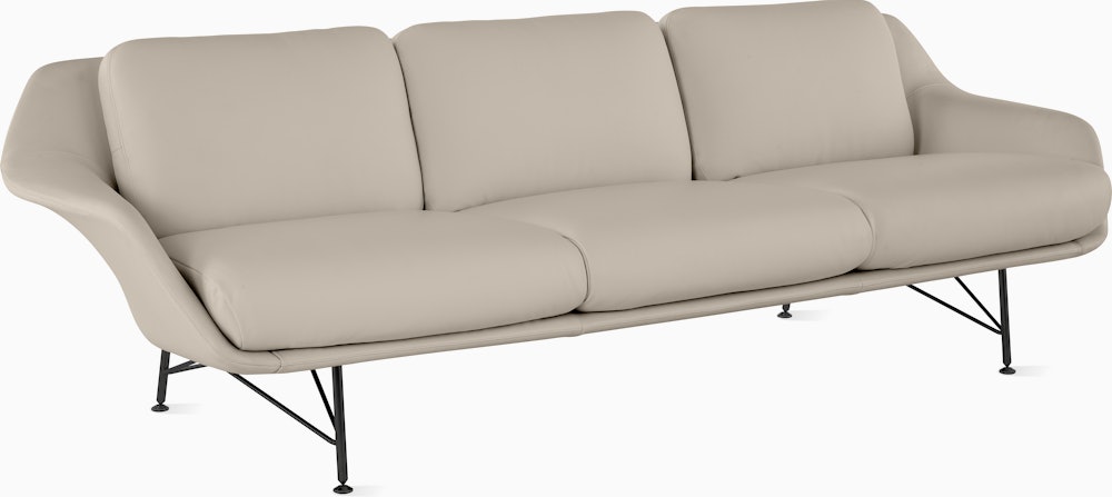 Striad Low Back Sofa in Wire Base Black,  Prone Leather,  Timbre