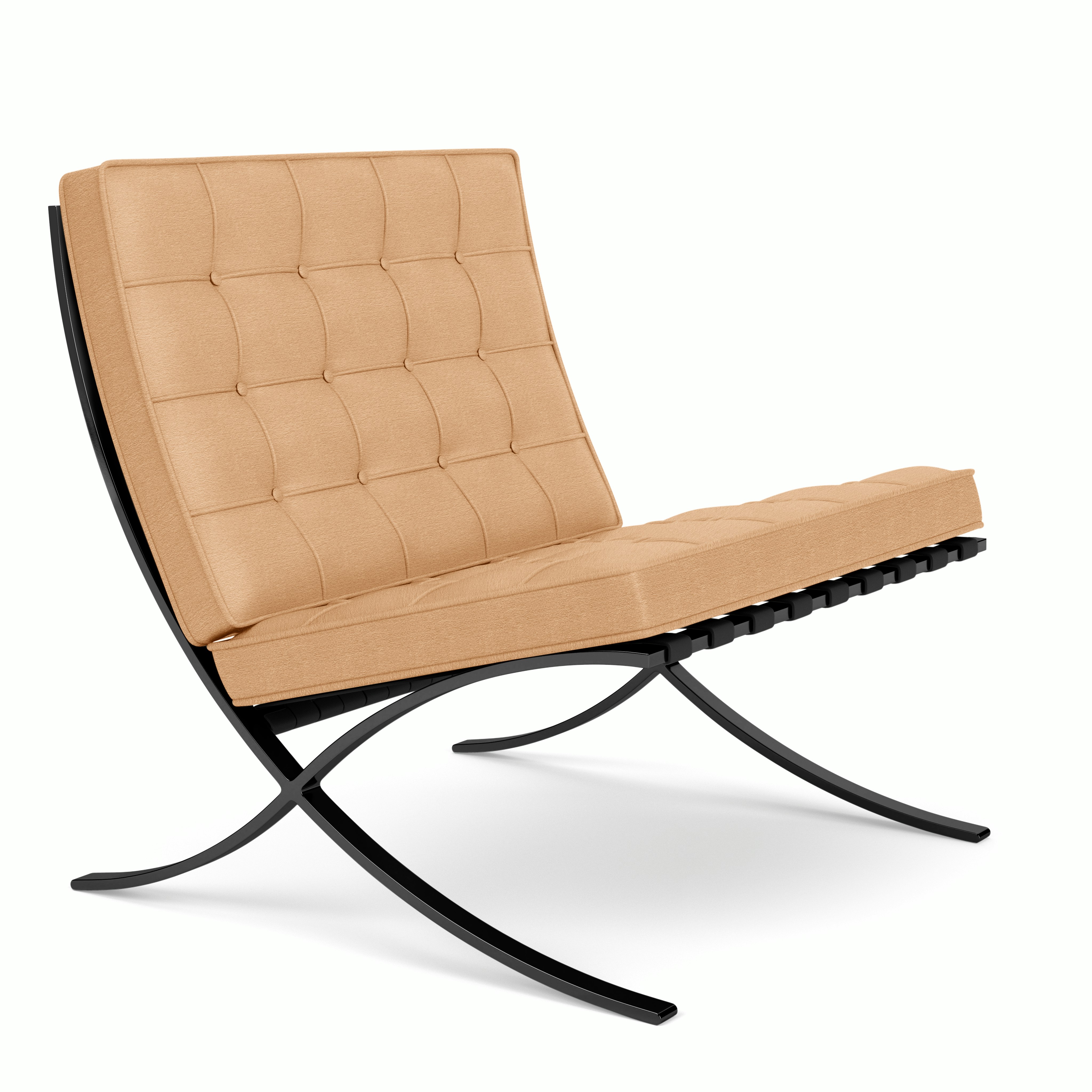 A Barcelona Chair in Rose Gold Black viewed from an angle.