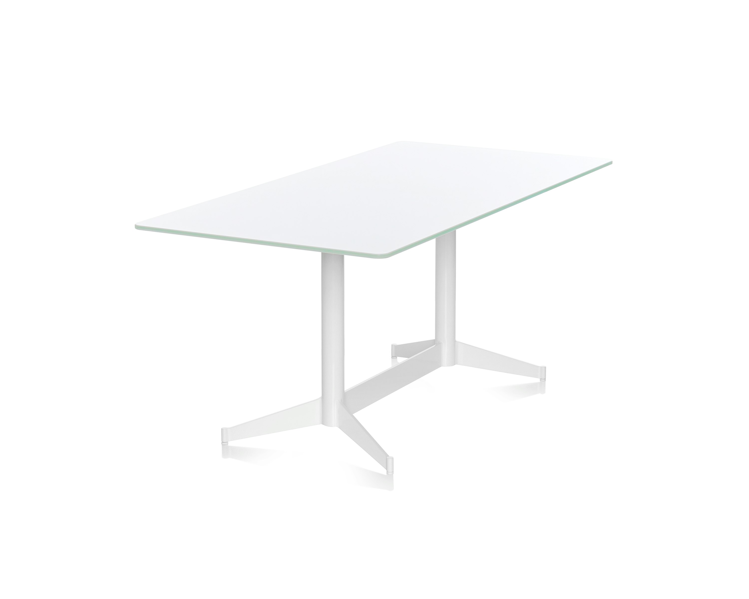 Partial angled view of a rectangular MP Table, showing how the tabletop appears to float.