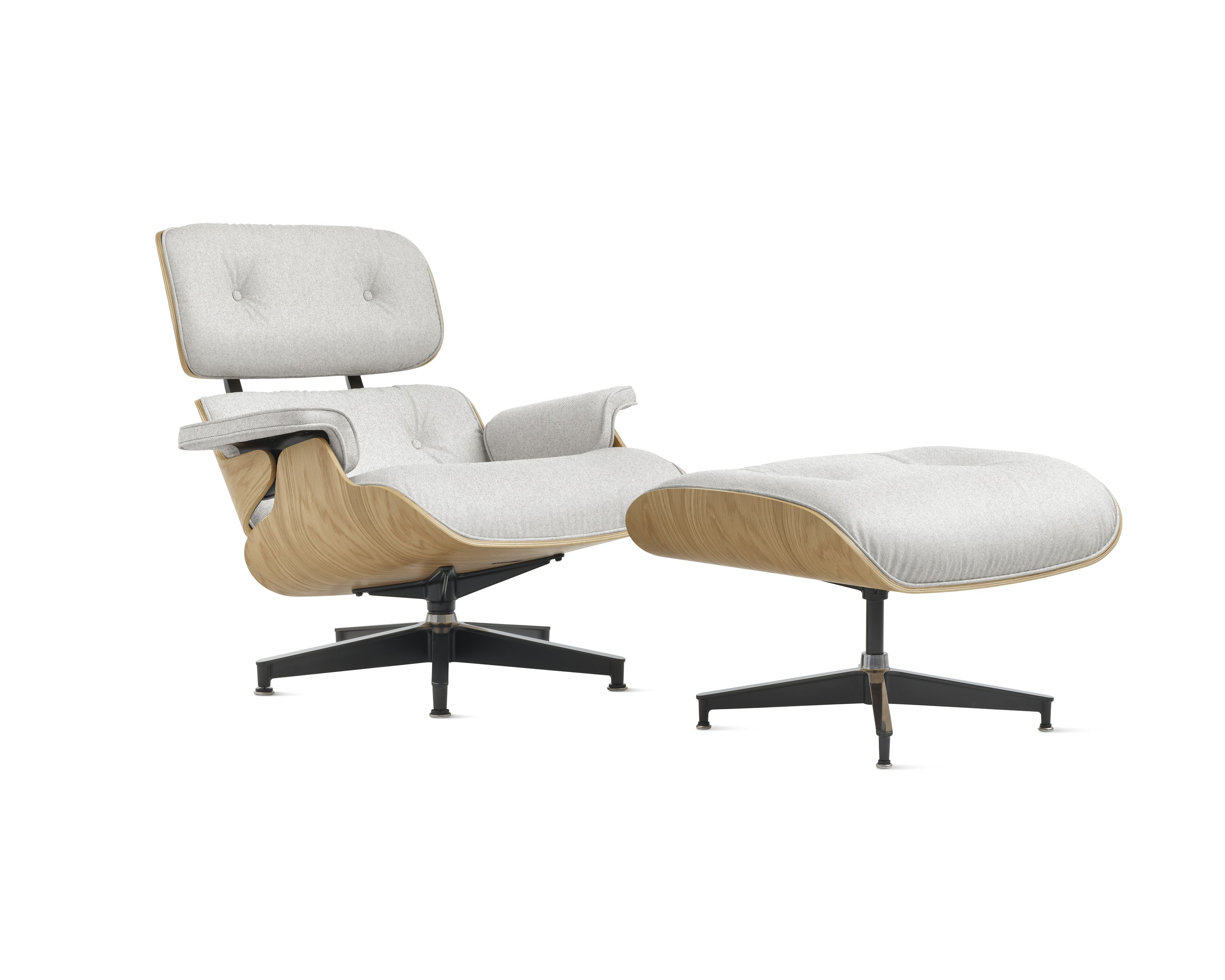 Eames Lounge Chair and Ottoman - Standard or Tall, White Oak, Luce, Blanched