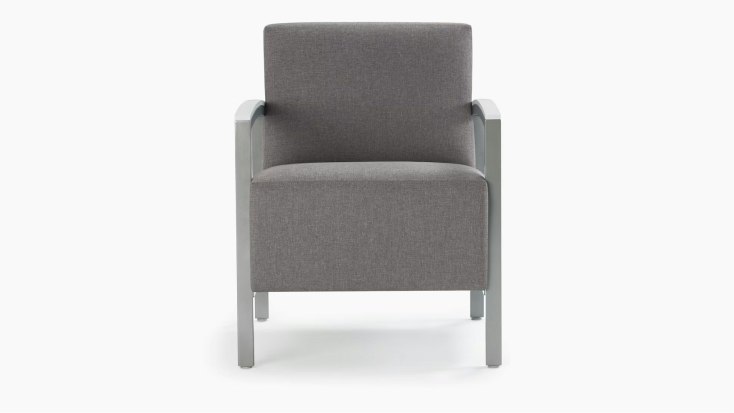 Front view of Brava Modern Lounge Chair with wood arm caps.