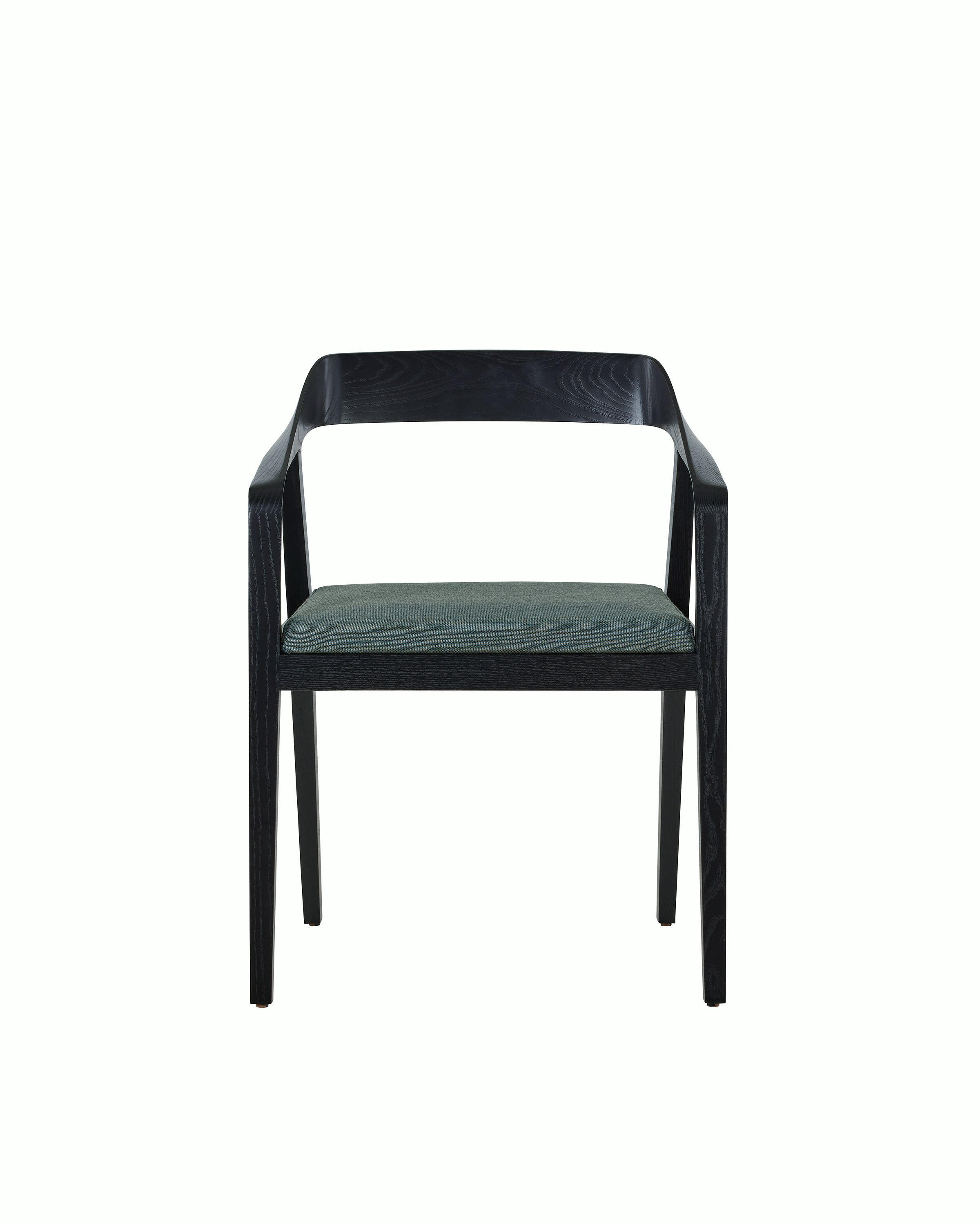 A Full Twist Guest Chair in a dark wooden frame and upholstered seat, viewed from the front.