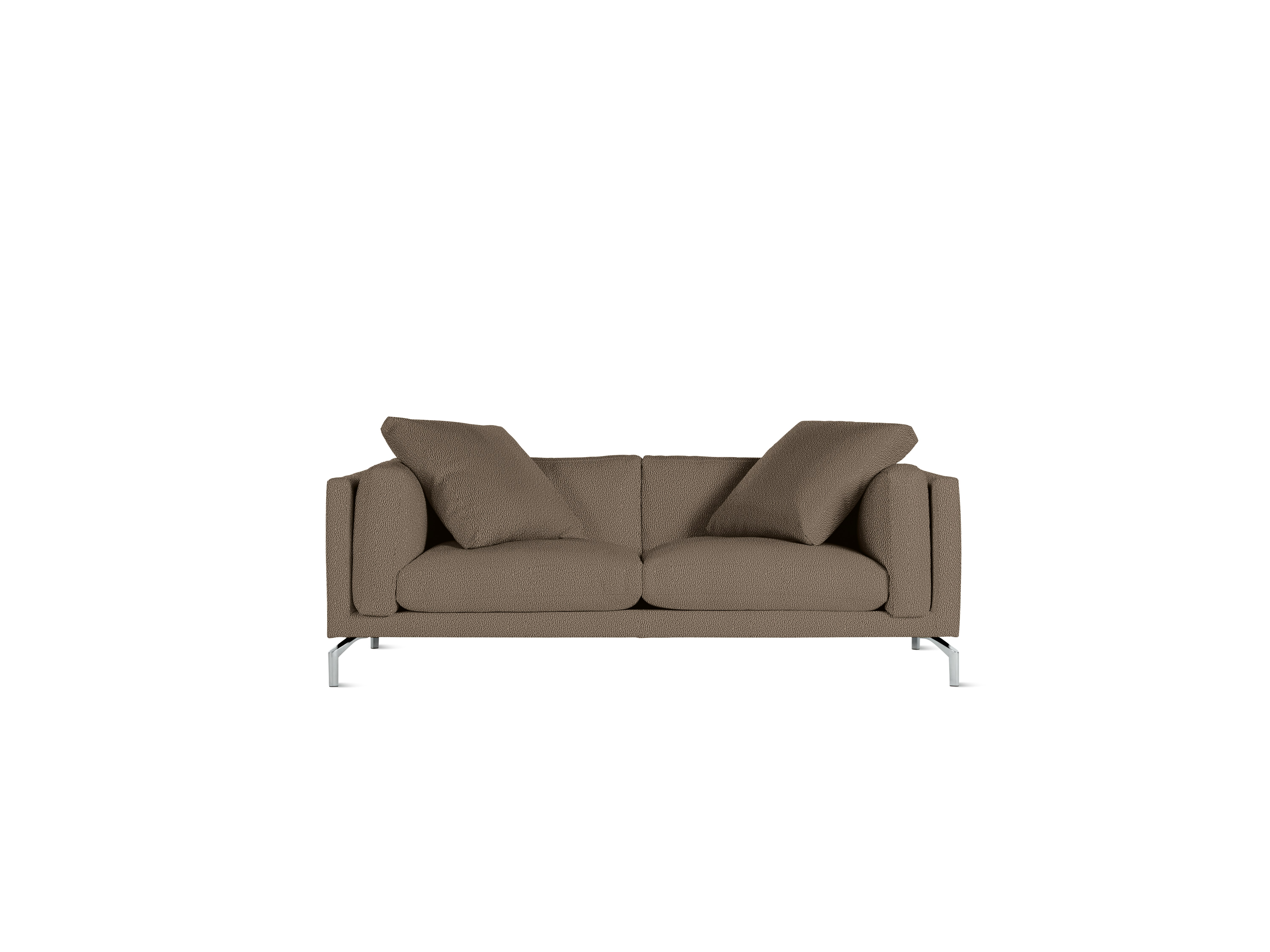 A Como Sofa in Turf: Brown viewed from the front.