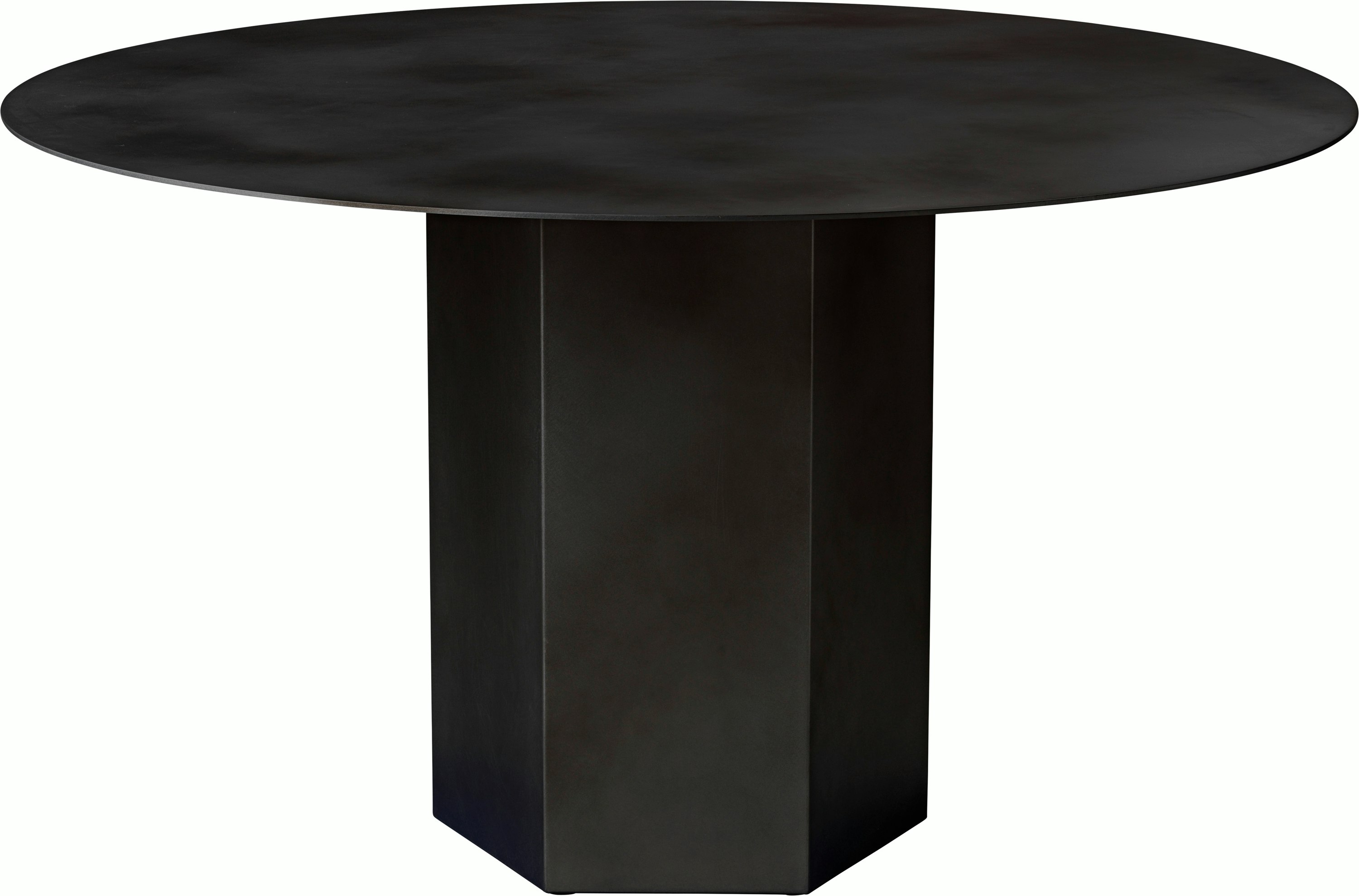 A Epic Dining Table in Steel, Midnight Black viewed from the front.